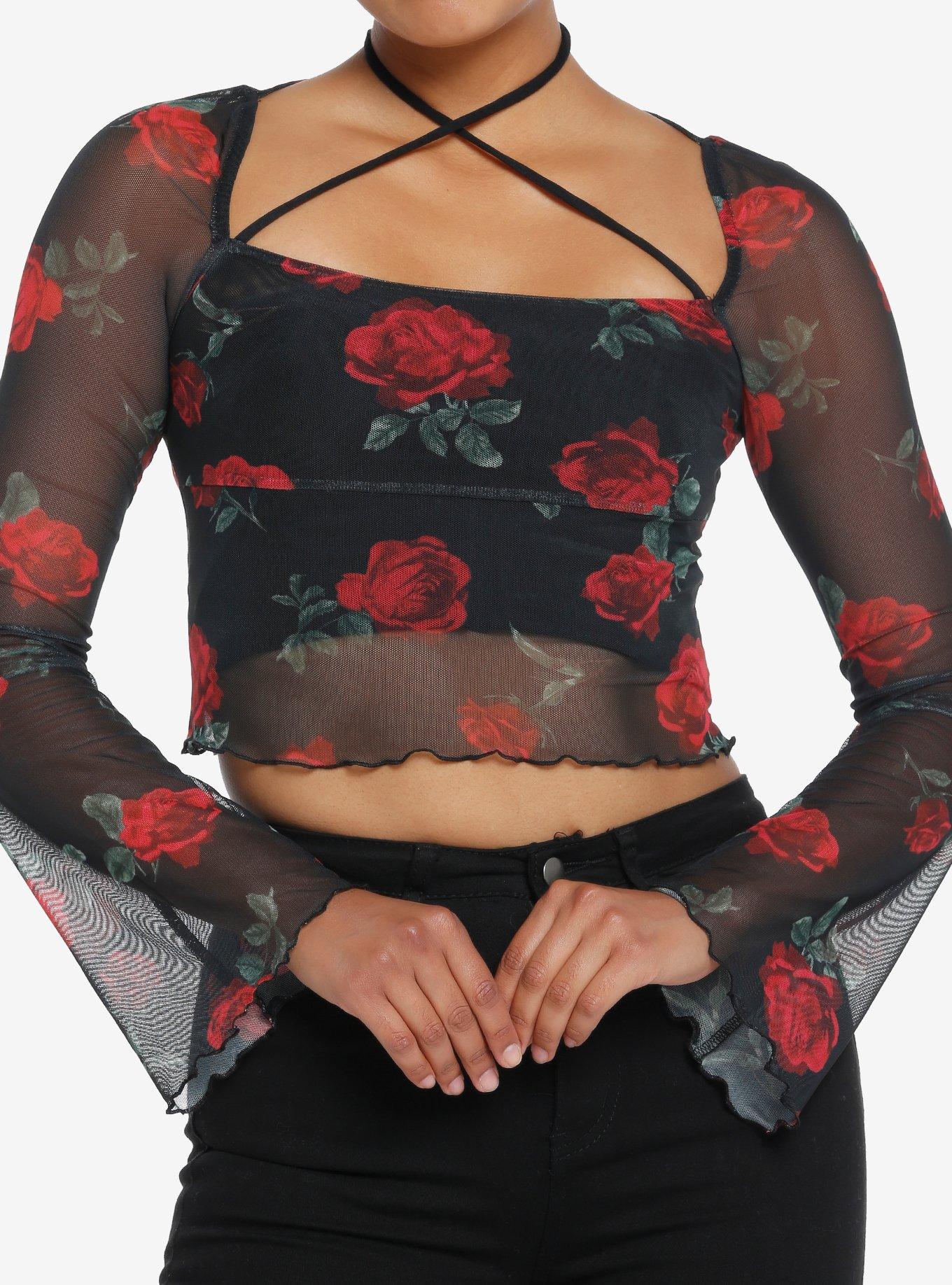 Sirens Floral Mesh Long Sleeve Bustier Top