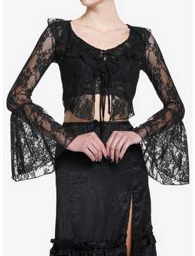 Black Lace Bell Sleeve Girls Tie-Front Top, , hi-res