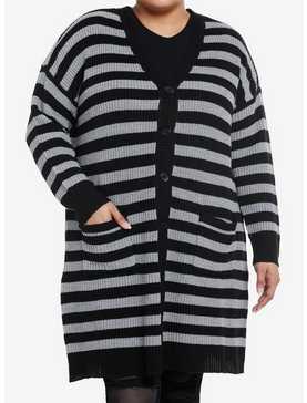 Social Collision Black & Grey Stripe Girls Cardigan Plus Size, , hi-res