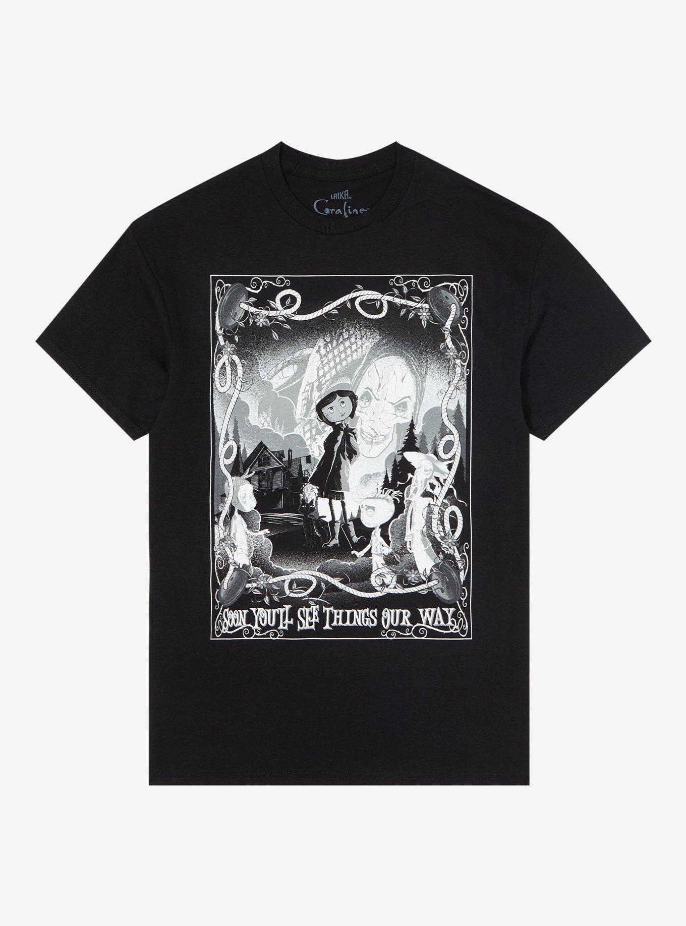 Coraline Black & White Portrait T-Shirt, BLACK, hi-res