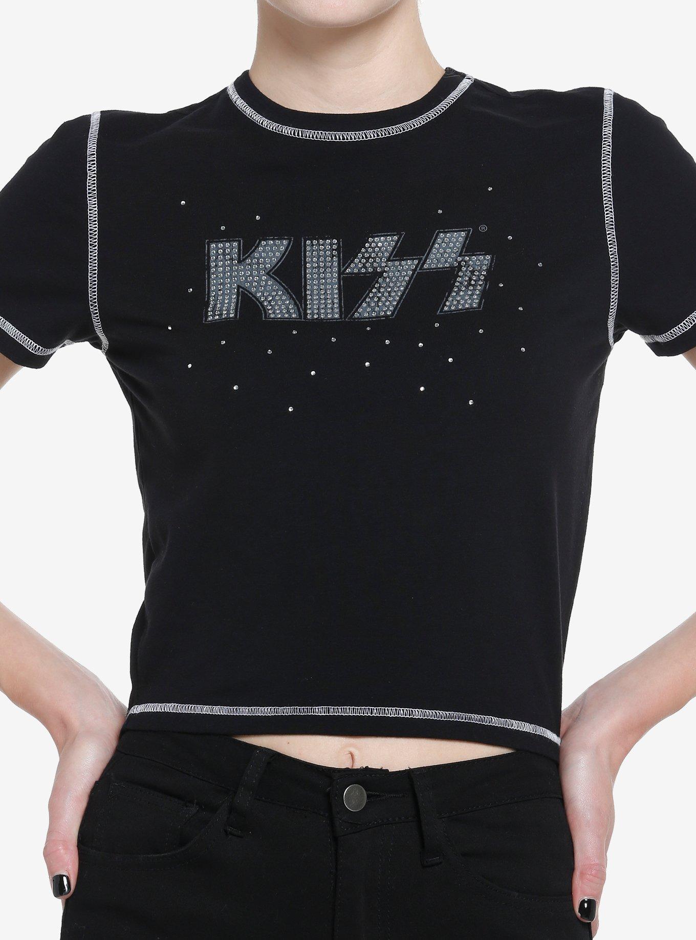 KISS Rhinestone Girls Crop T-Shirt, BLACK, hi-res