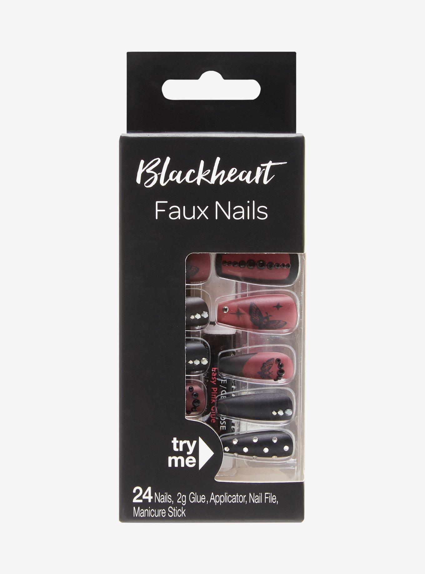 Blackheart Death's-Head Moth Rhinestone Faux Nail Set, , hi-res