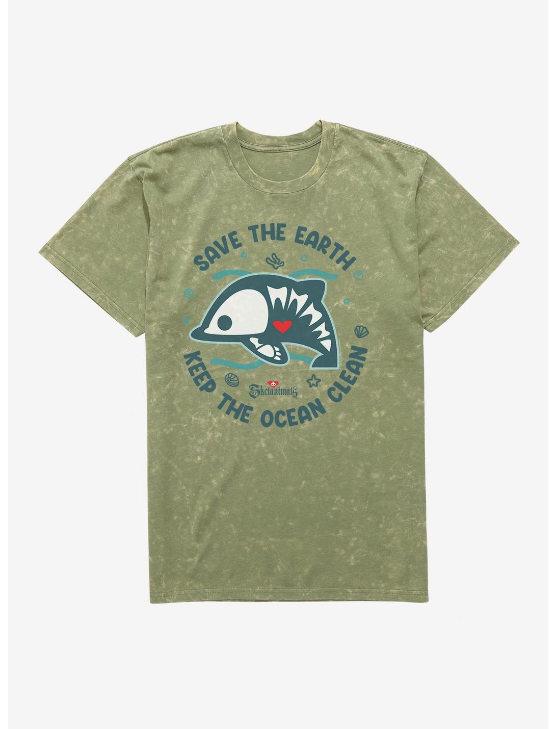 Skelanimals Dolphie Keep The Ocean Clean Mineral Wash T-Shirt, MILITARY GREEN MINERAL WASH, hi-res