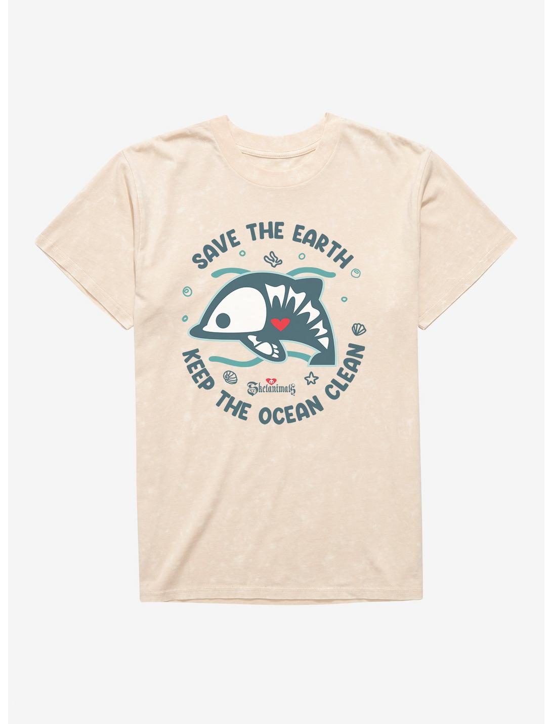 Skelanimals Dolphie Keep The Ocean Clean Mineral Wash T-Shirt, NATURAL MINERAL WASH, hi-res