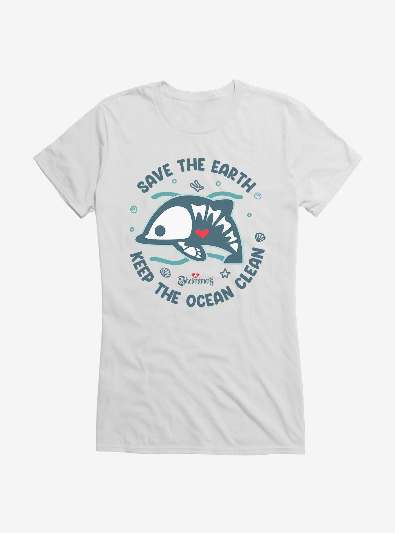 Skelanimals Dolphie Keep The Ocean Clean Girls T-Shirt, WHITE, hi-res