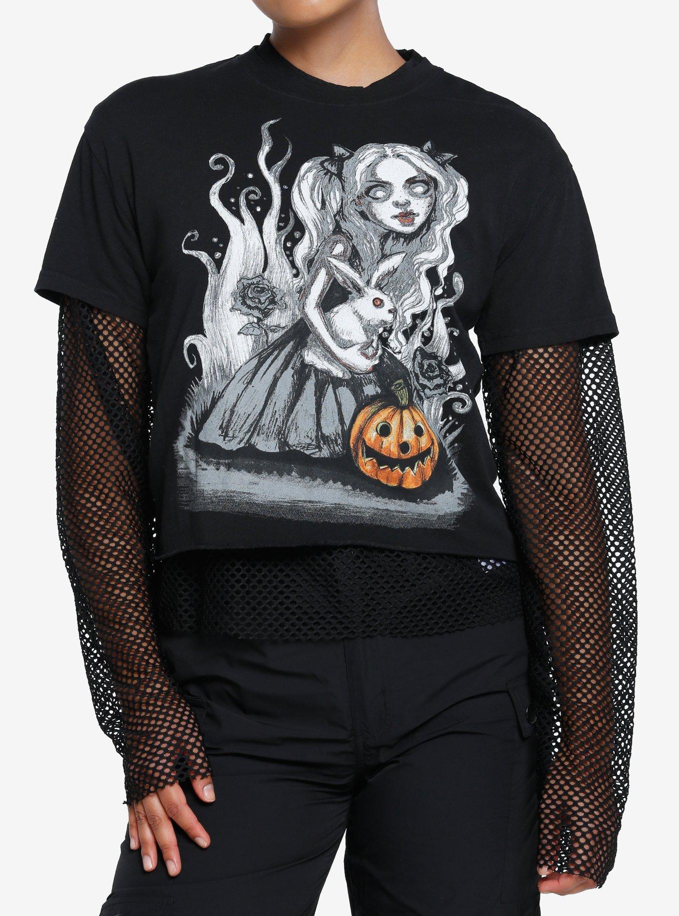 Social Collision Twisted Fairy Tale Pumpkin Girls Twofer Top, BLACK, hi-res