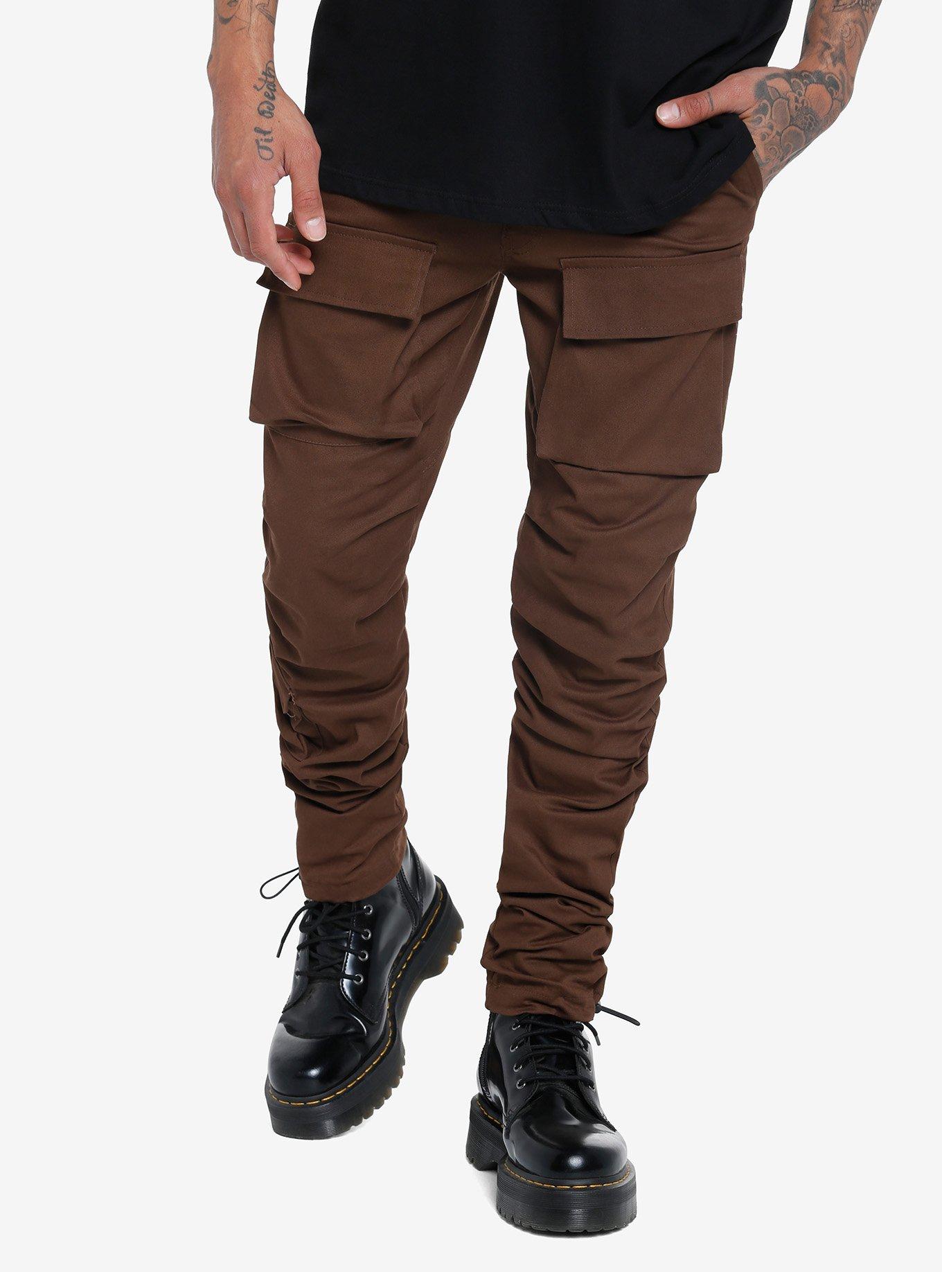 Brown Fitted Cargo Pants, BROWN, hi-res