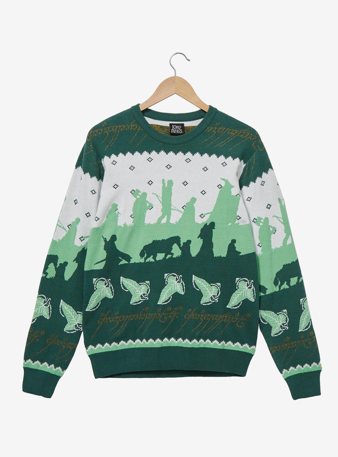 The Lord of the Rings Fellowship Silhouettes Holiday Sweater - BoxLunch Exclusive, GREEN, hi-res
