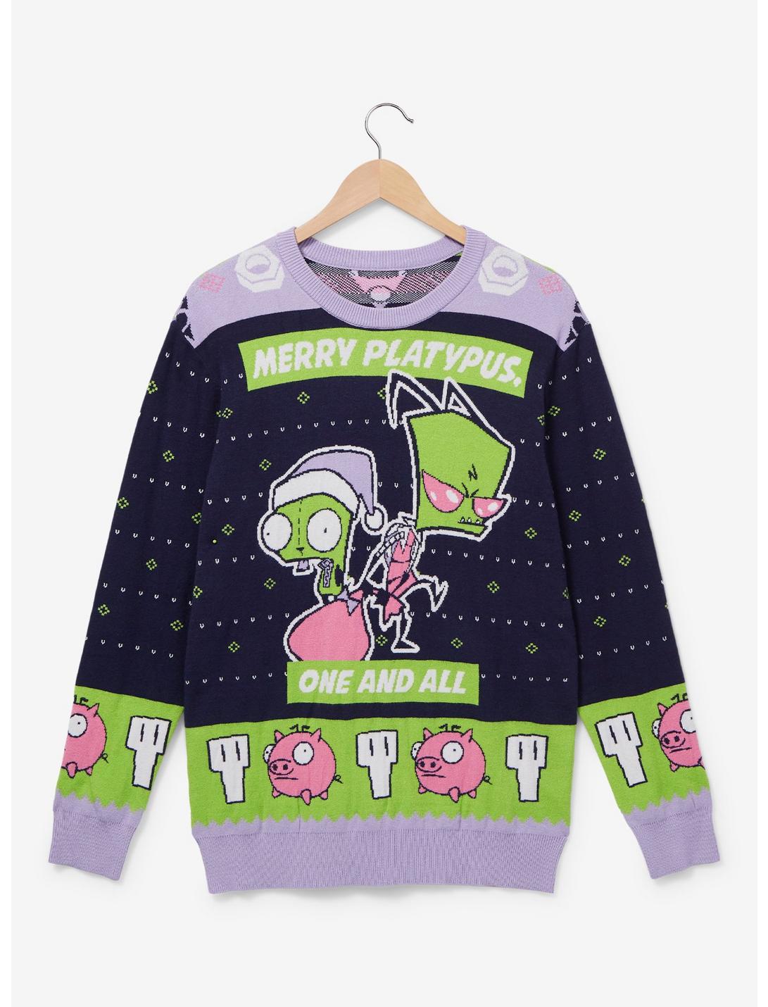 Invader Zim GIR and Zim Merry Platypus Holiday Sweater - BoxLunch Exclusive, LILAC, hi-res
