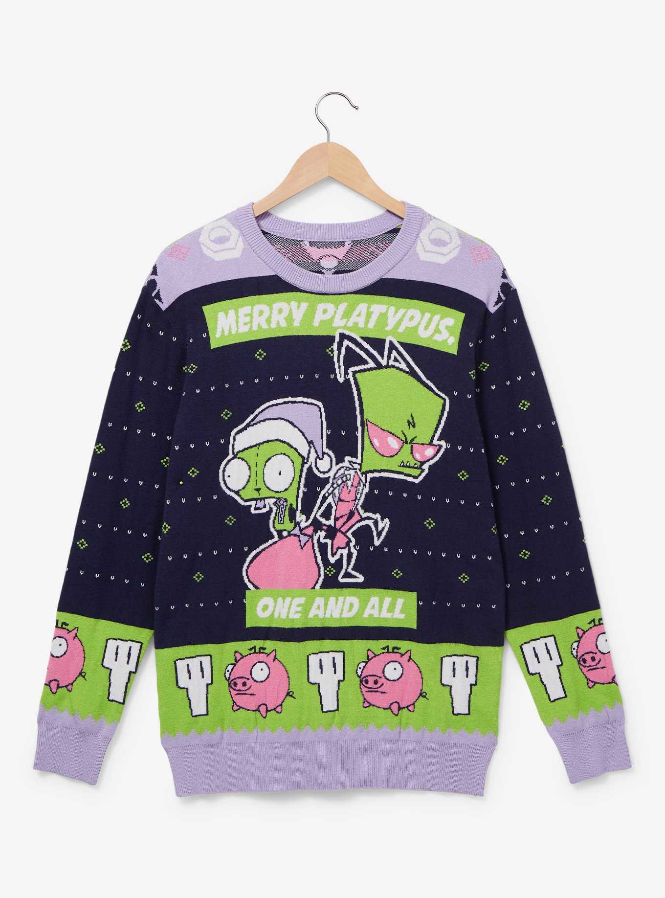 Invader Zim GIR and Zim Merry Platypus Holiday Sweater - BoxLunch Exclusive, , hi-res