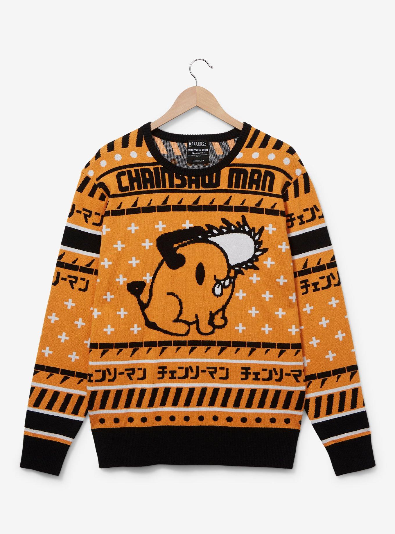 Chainsaw Man Chibi Pochita Holiday Sweater - BoxLunch Exclusive, ORANGE, hi-res