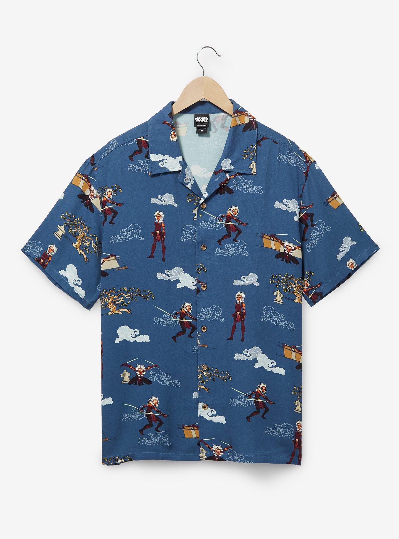Star Wars Ahsoka Tano Poses Allover Print Woven Button-Up - BoxLunch Exclusive, LIGHT BLUE, hi-res