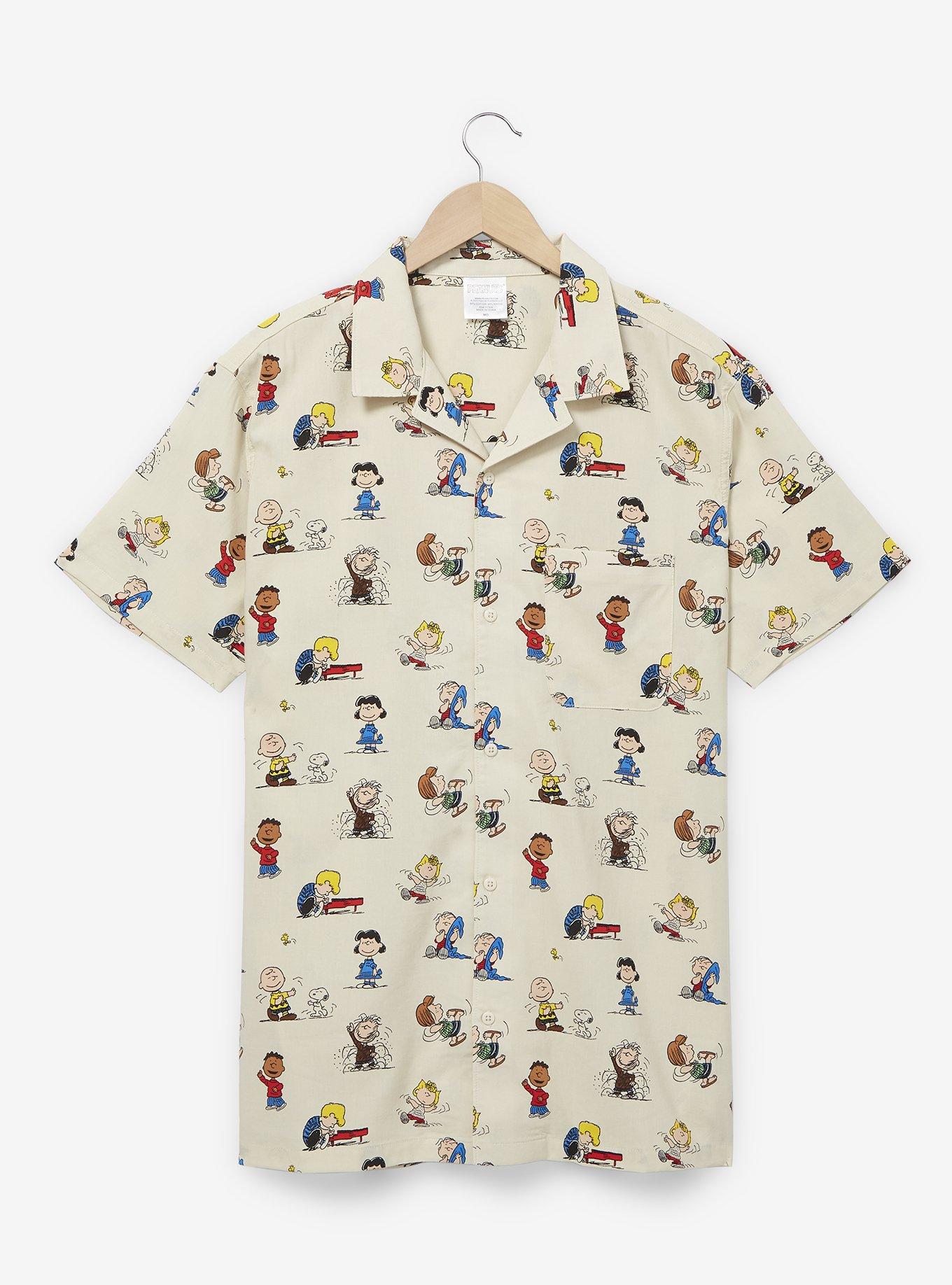 peanuts dress shirt Peanuts Characters Allover Print Woven Button-Up - BoxLunch Exclusive