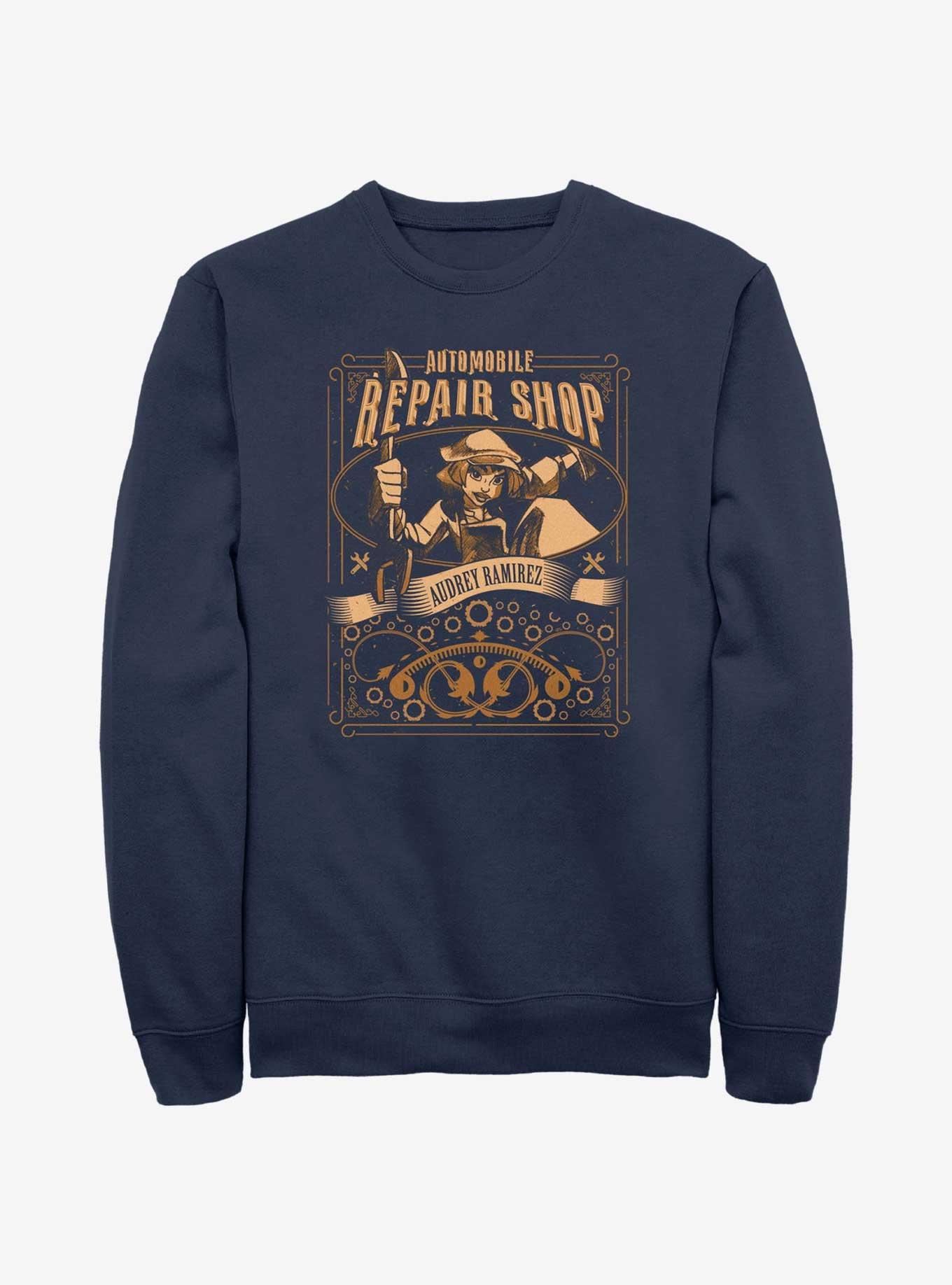 Disney Atlantis: The Lost Empire Ramirez Repair Shop Poster Sweatshirt, NAVY, hi-res