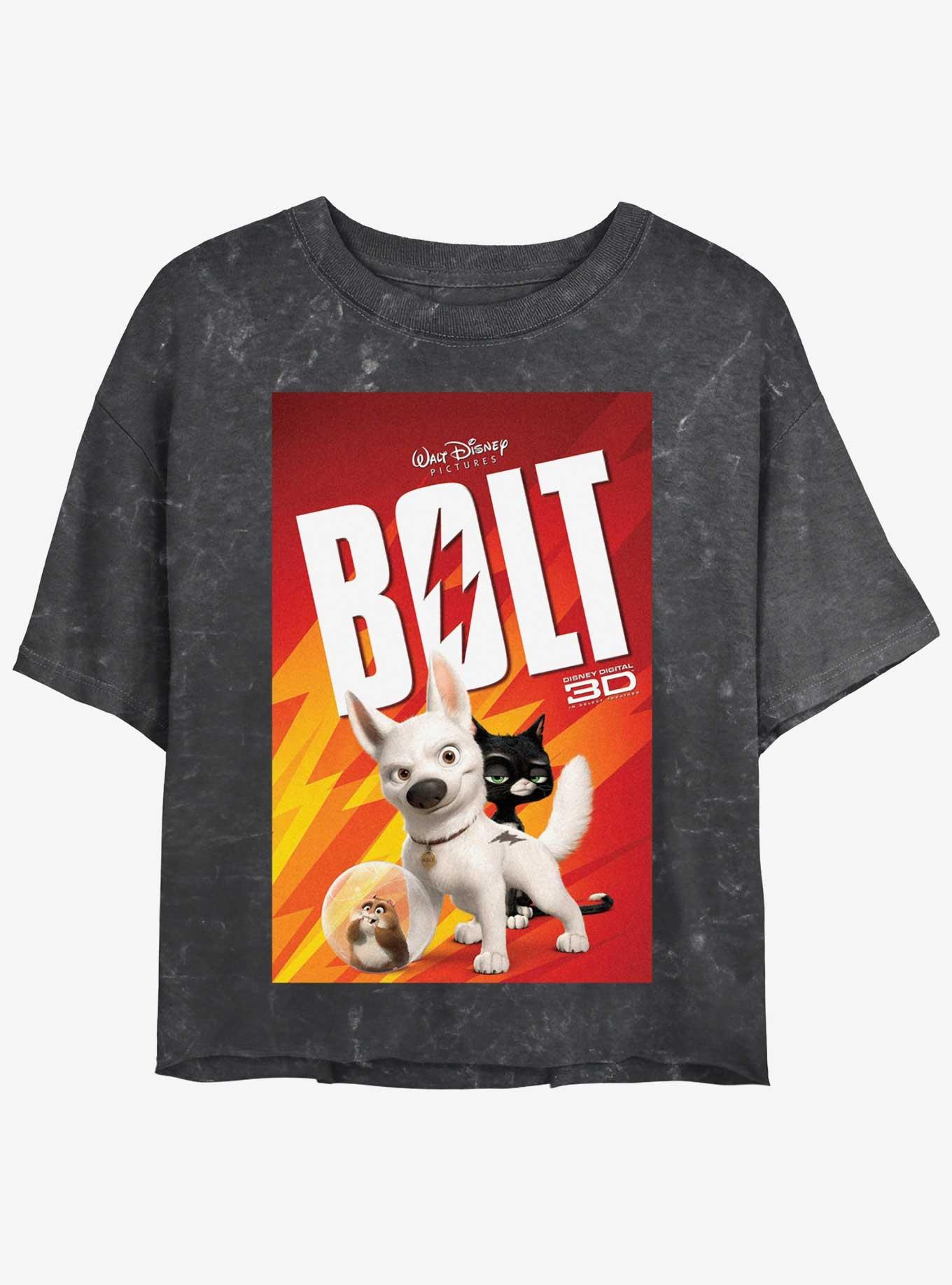 Disney Bolt Movie Poster Mineral Wash Girls Crop T-Shirt, BLACK, hi-res