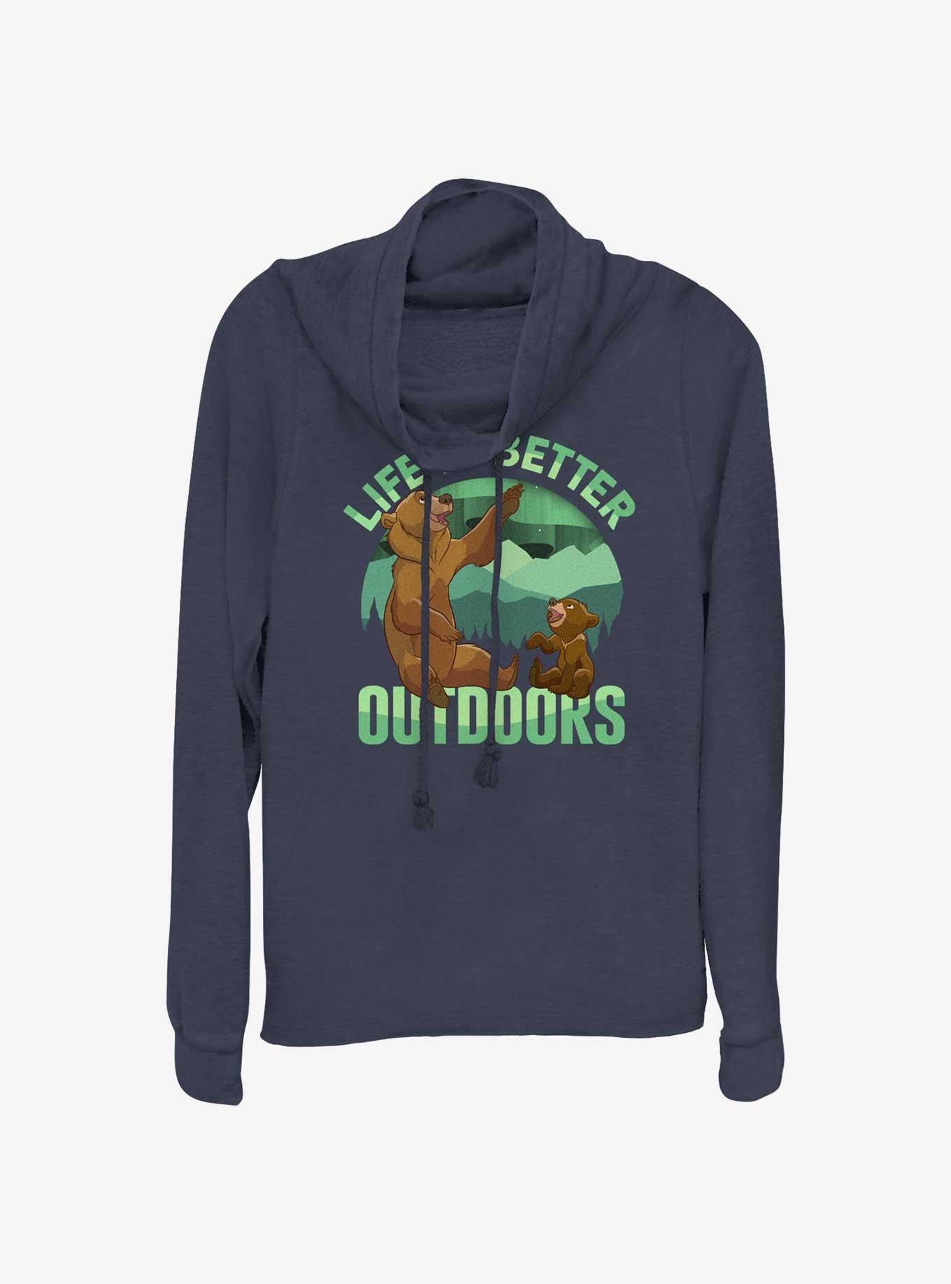 Disney Brother Bear Life Is Better Outdoors Cowl Neck Long-Sleeve Top, NAVY, hi-res