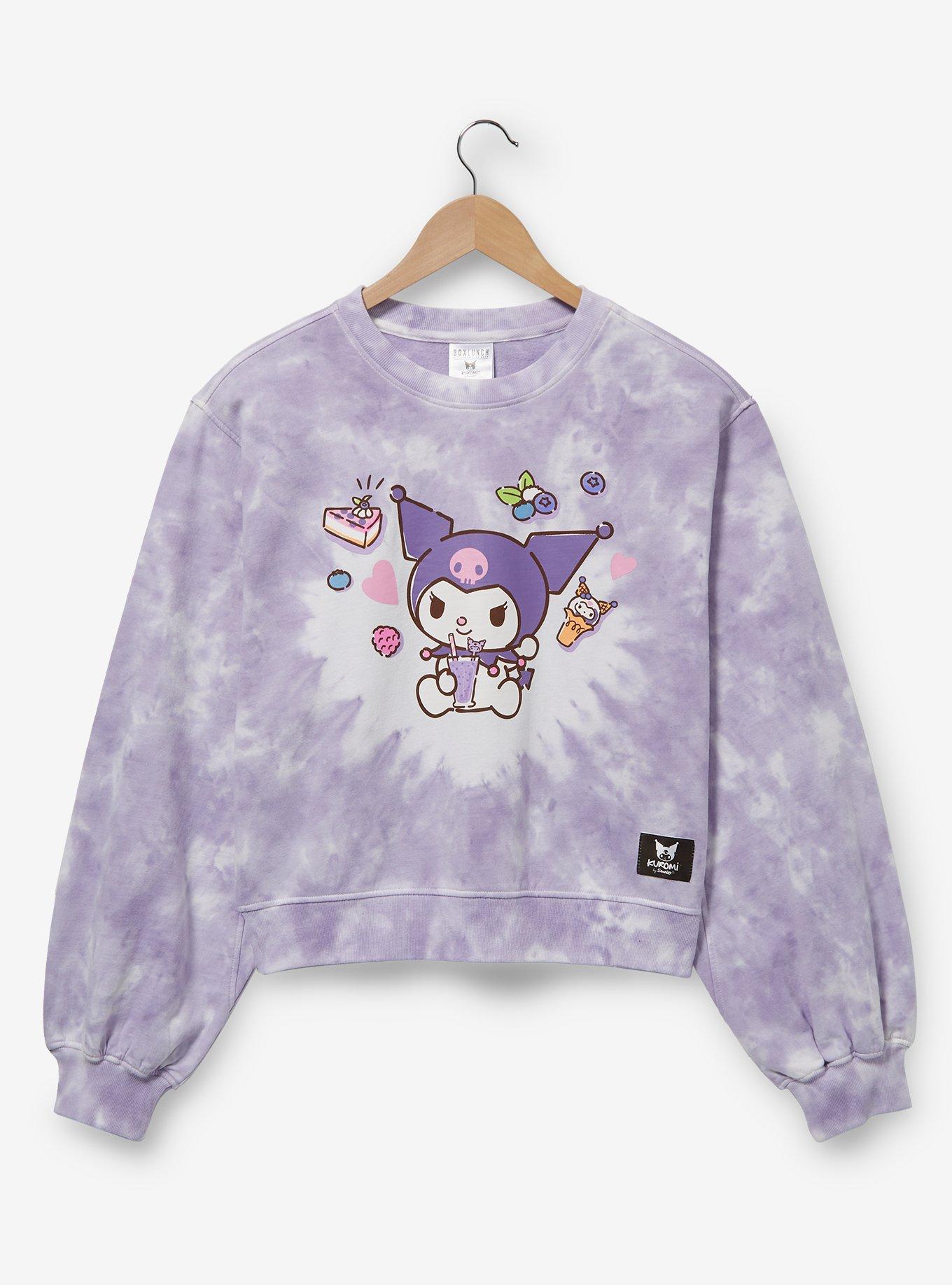 Sanrio Kuromi Blueberry Heart Tie-Dye Cropped Women's Crewneck - BoxLunch Exclusive, PURPLE, hi-res