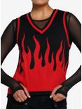 Social Collision Black & Red Flame Girls Sweater Vest, BLACK, hi-res