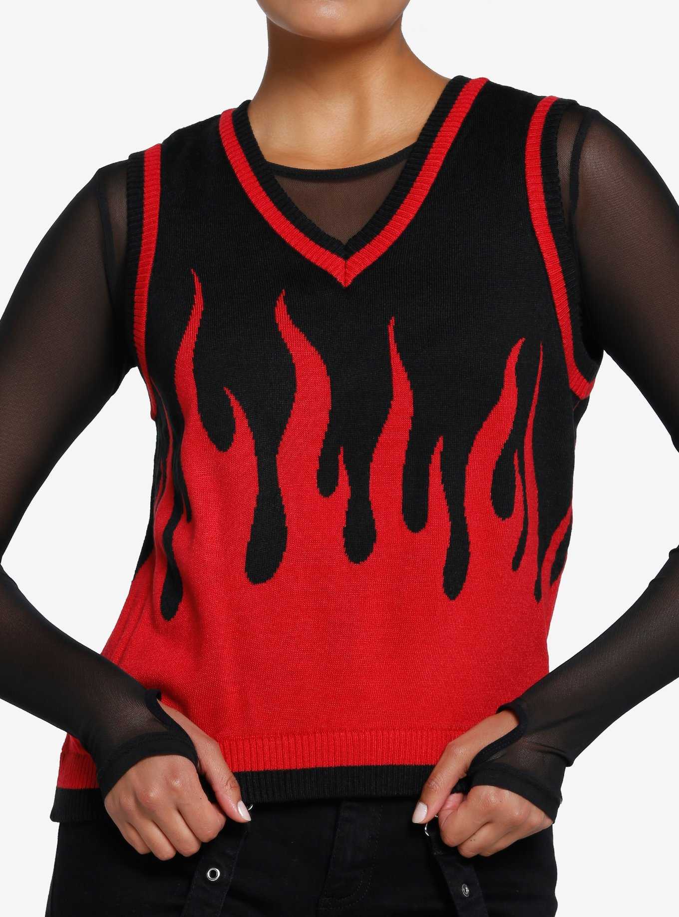 Social Collision Black & Red Flame Girls Sweater Vest, , hi-res