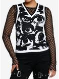 Black & White Allover Eyes Girls Sweater Vest, BLACK, hi-res