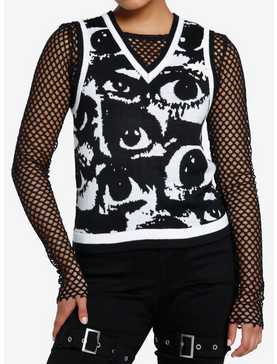 Black & White Allover Eyes Girls Sweater Vest, , hi-res