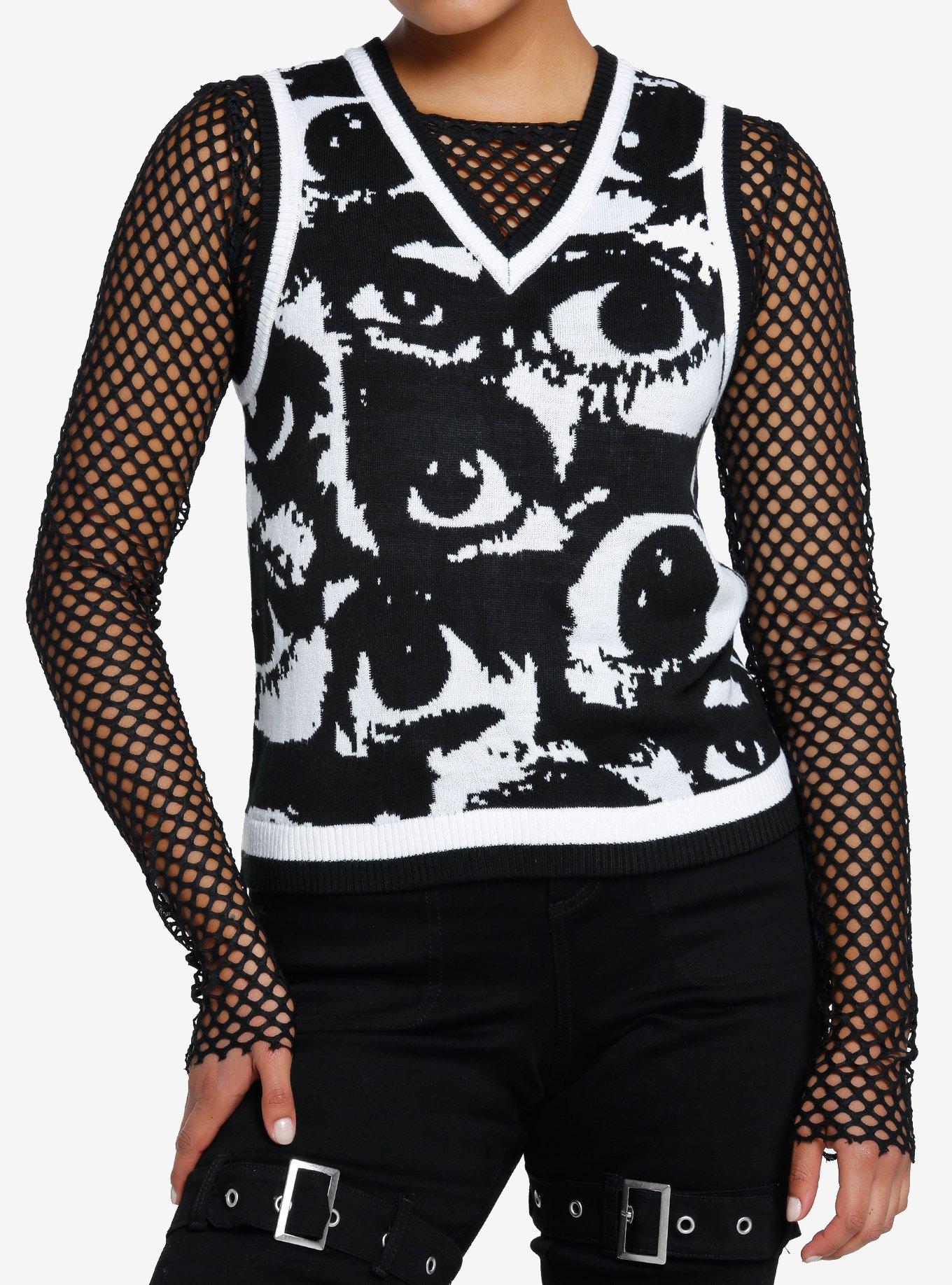 Black & White Allover Eyes Girls Sweater Vest, , hi-res