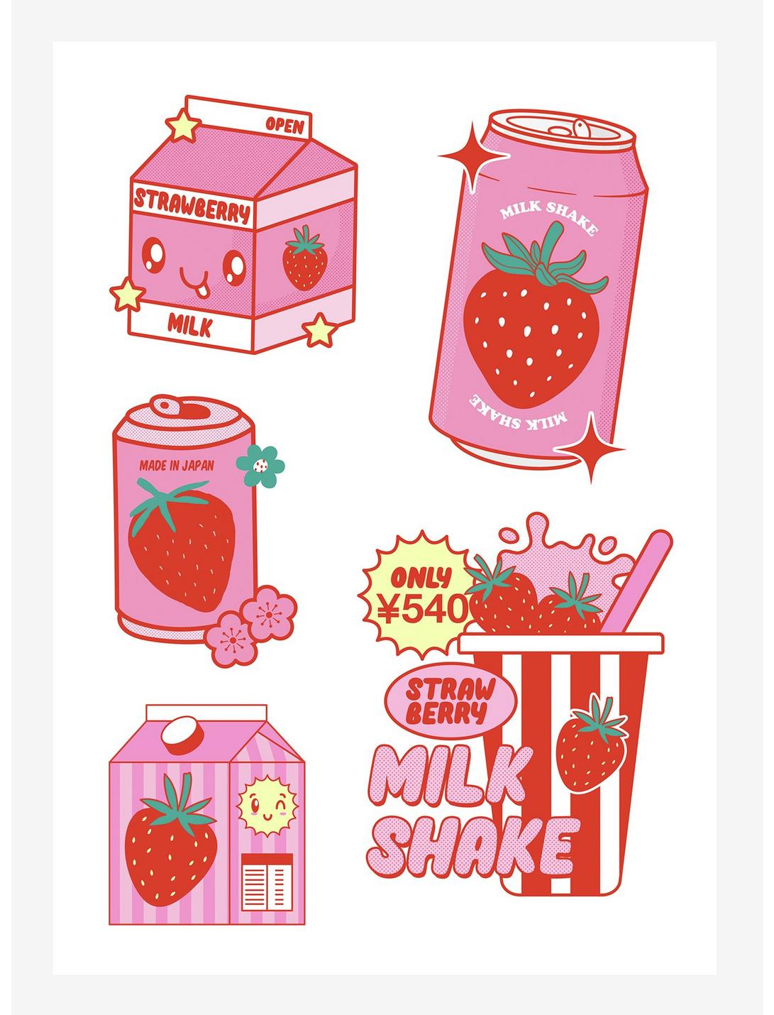 Strawberry Milk Shake Kiss-Cut Sticker Sheet, , hi-res