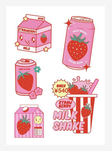 Strawberry Milk Shake Kiss-Cut Sticker Sheet - WHITE | Hot Topic