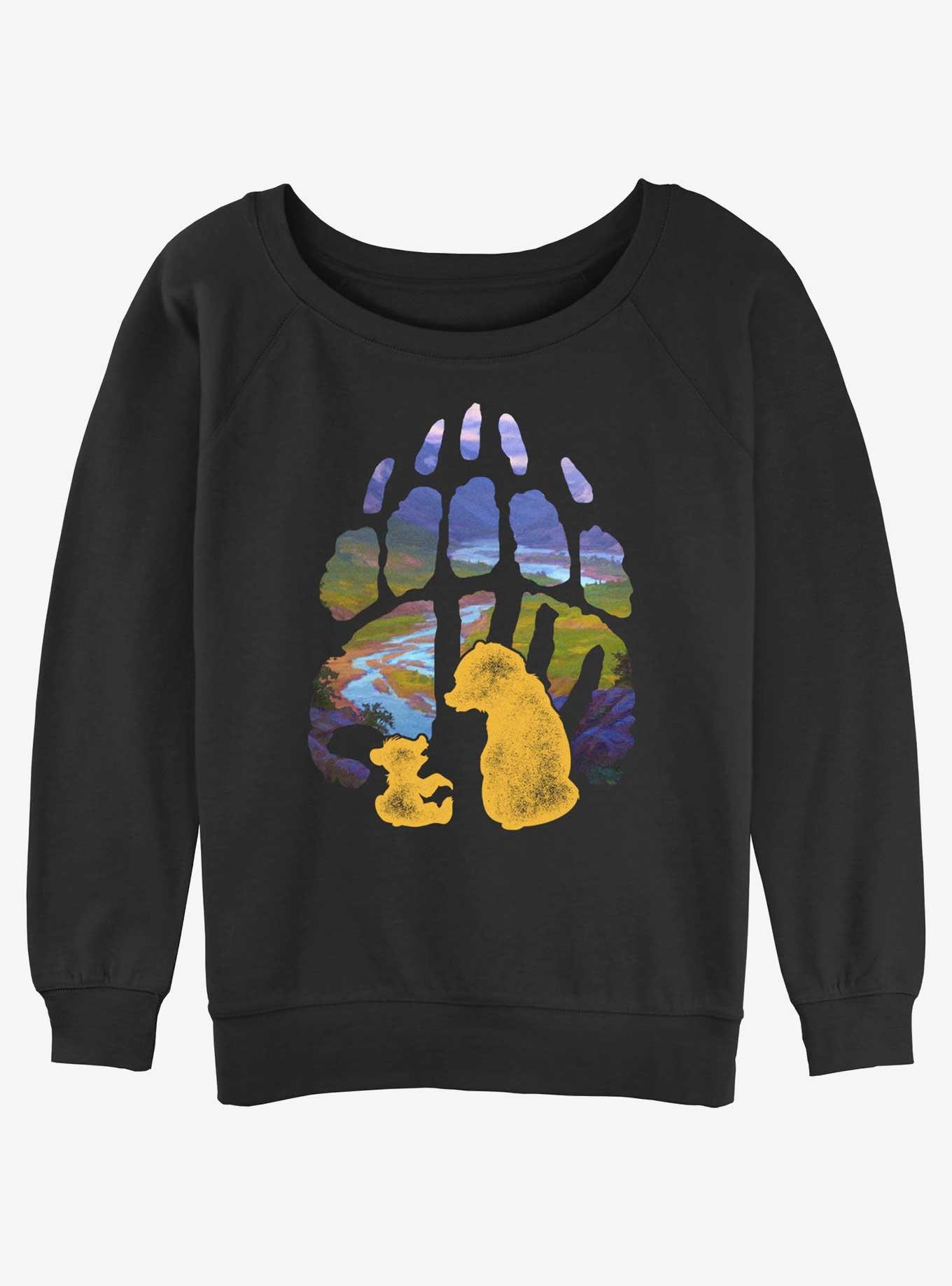 Disney Brother Bear Pawprint Womens Slouchy Sweatshirt, BLACK, hi-res