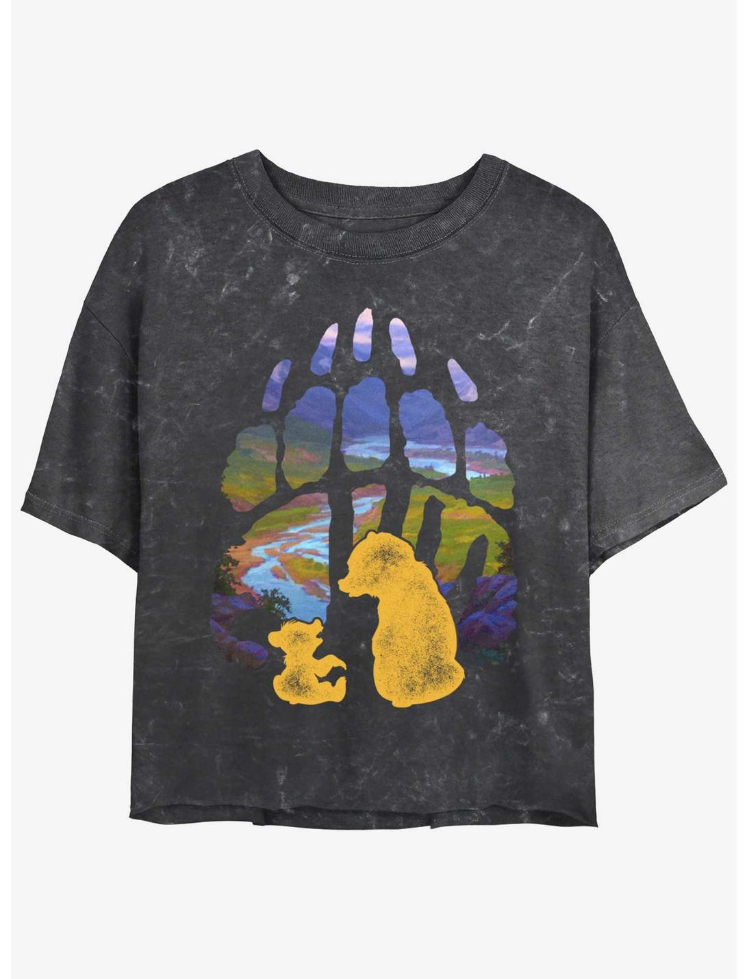 Disney Brother Bear Pawprint Mineral Wash Womens Crop T-Shirt, BLACK, hi-res