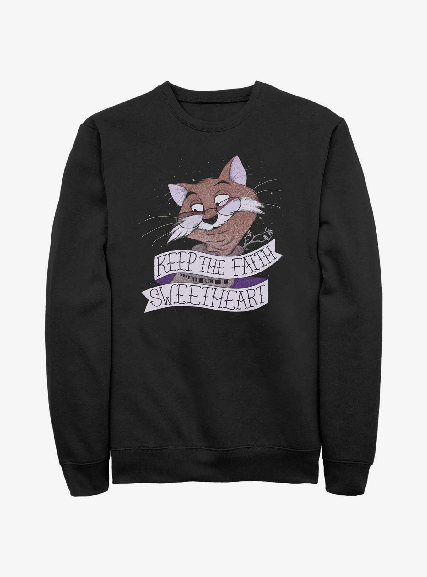 Disney The Rescuers Down Under Rufus The Cat Keep The Faith Sweetheart Sweatshirt, BLACK, hi-res