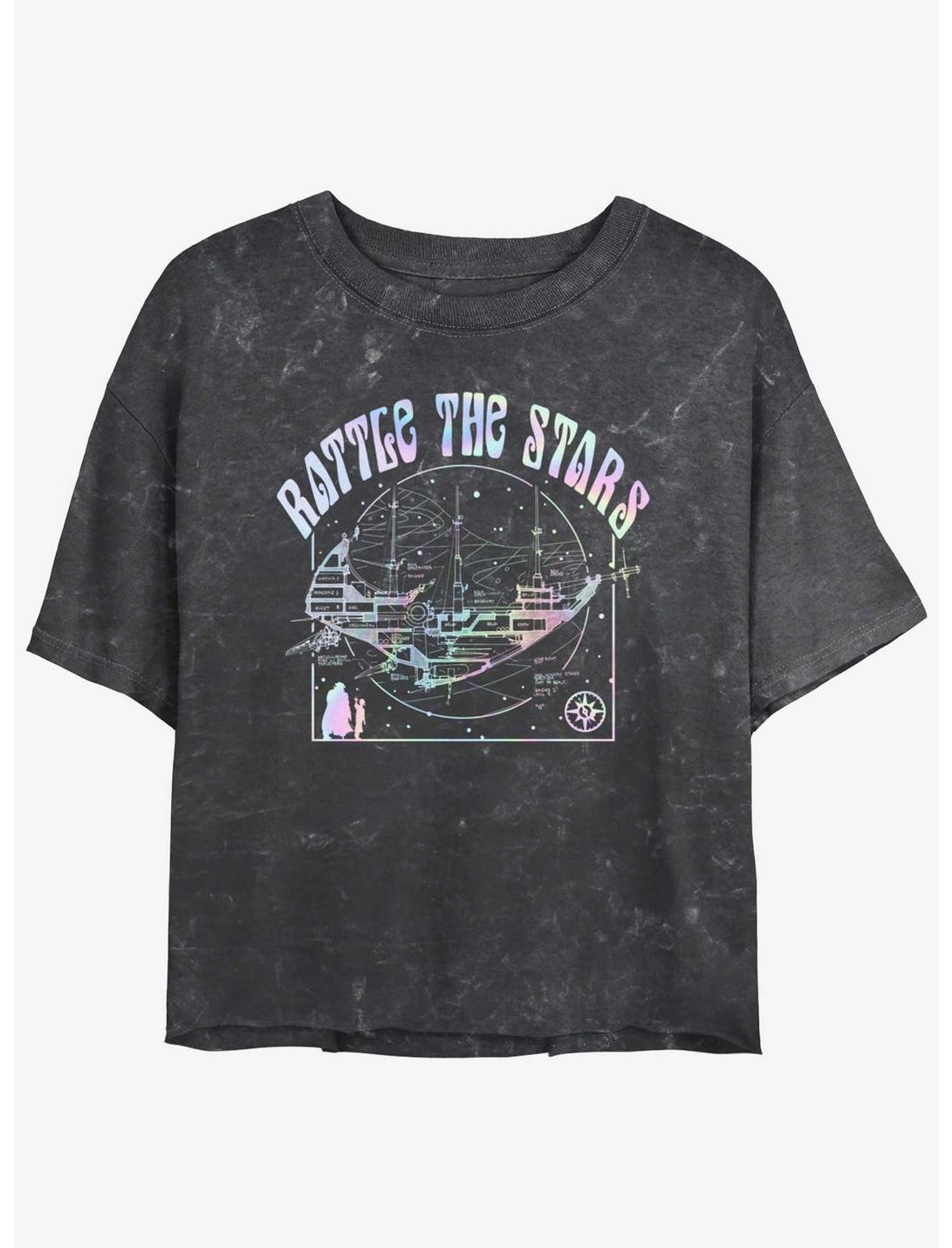Disney Treasure Planet Rattle The Stars Argentum Ship Schematics Mineral Wash Womens Crop T-Shirt, BLACK, hi-res