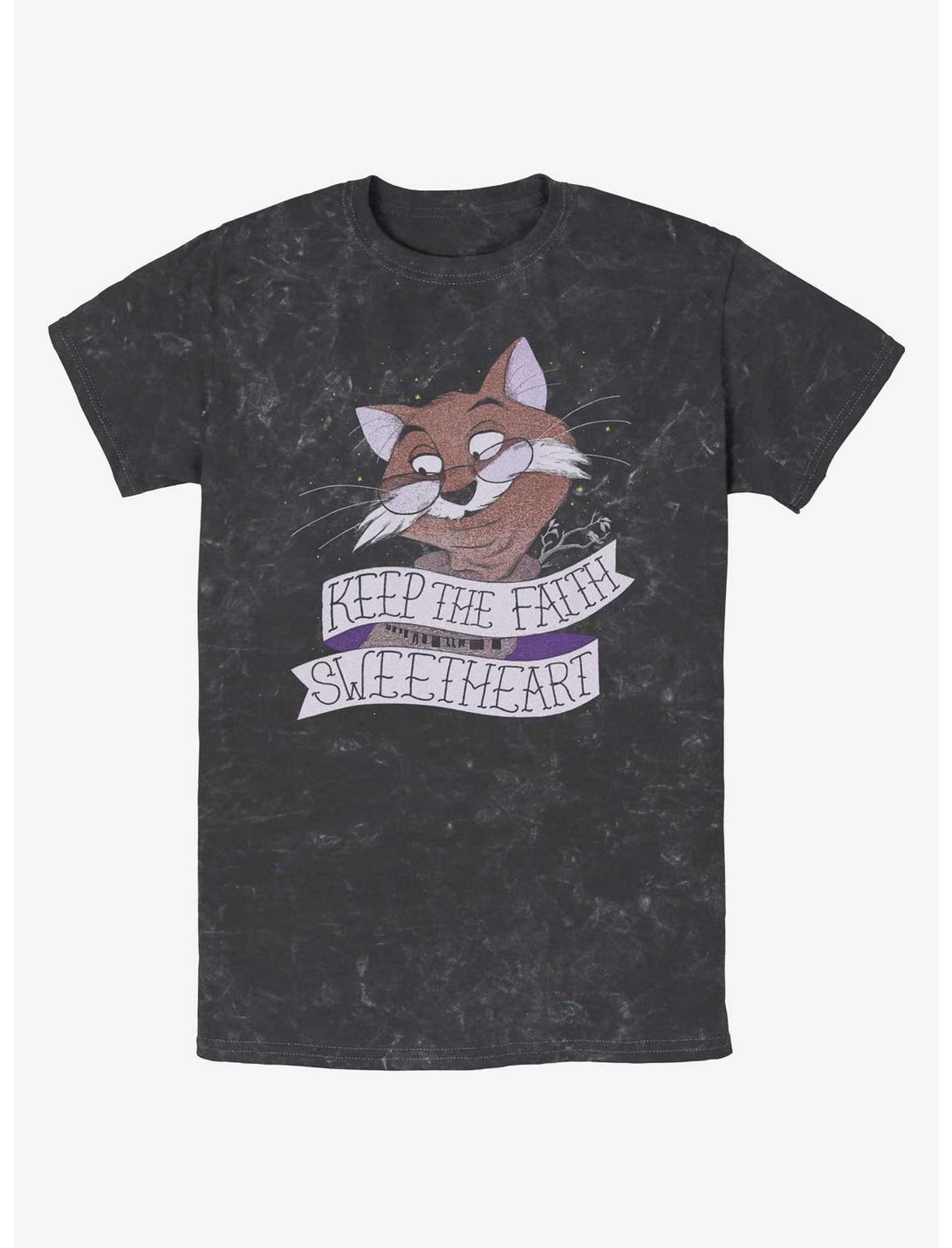 Disney The Rescuers Down Under Rufus The Cat Keep The Faith Sweetheart Mineral Wash T-Shirt, BLACK, hi-res