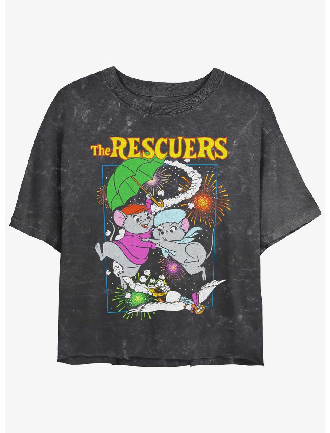 Disney The Rescuers Down Under Fireworks Mineral Wash Womens Crop T-Shirt, BLACK, hi-res