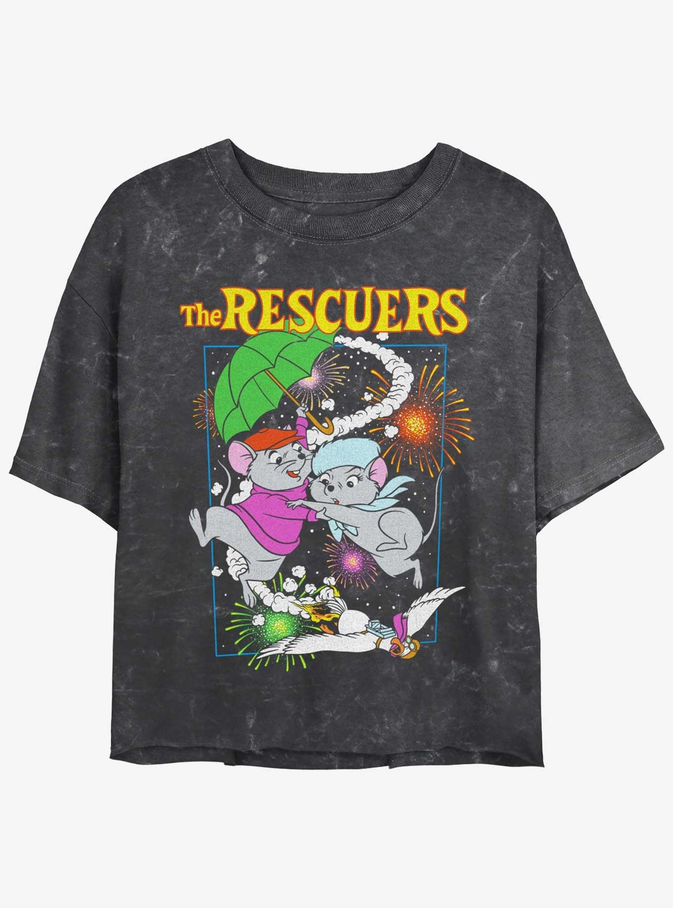 Disney The Rescuers Down Under Fireworks Mineral Wash Womens Crop T-Shirt, BLACK, hi-res
