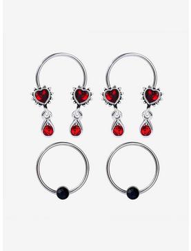 Steel Red Heart Dangle Circular Barbell & Captive Hoop 4 Pack, , hi-res