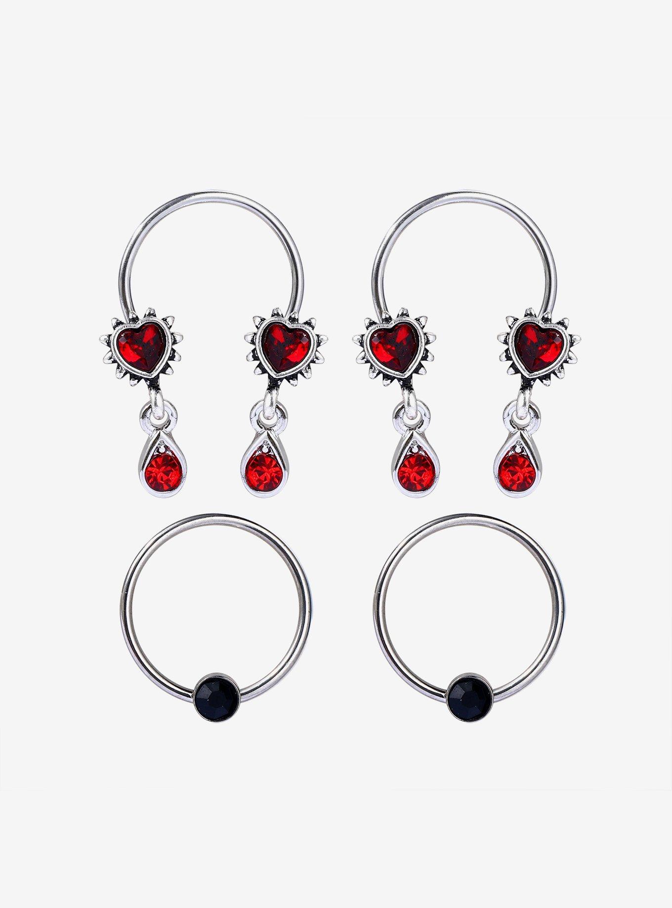 Steel Red Heart Dangle Circular Barbell & Captive Hoop 4 Pack, MULTI, hi-res