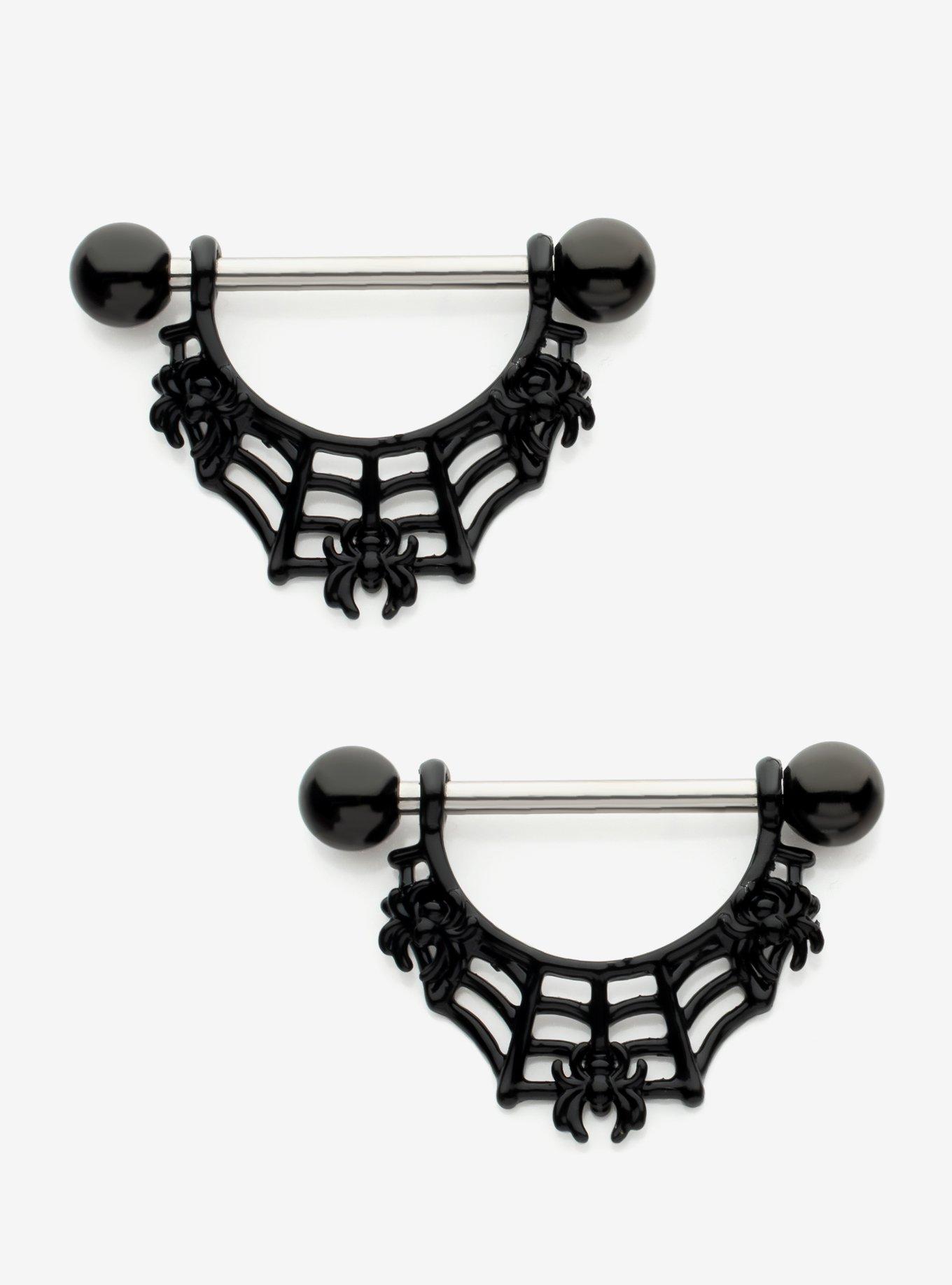 14G Halloween Nipple Piercing Jewelry Black Spiderweb Nipple