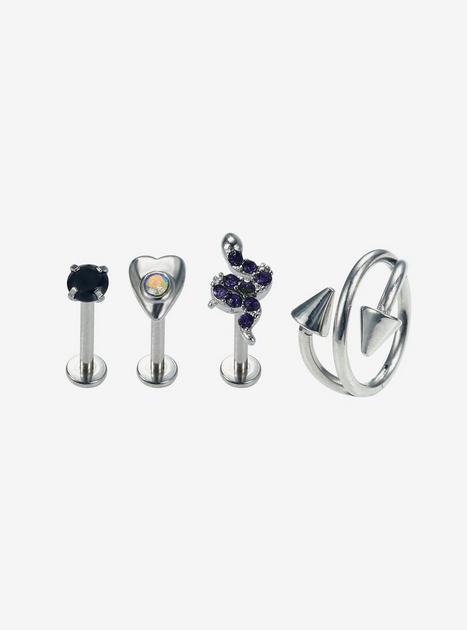 18G Steel Spike Spiral Labret & Circular Barbell 4 Pack | Hot Topic