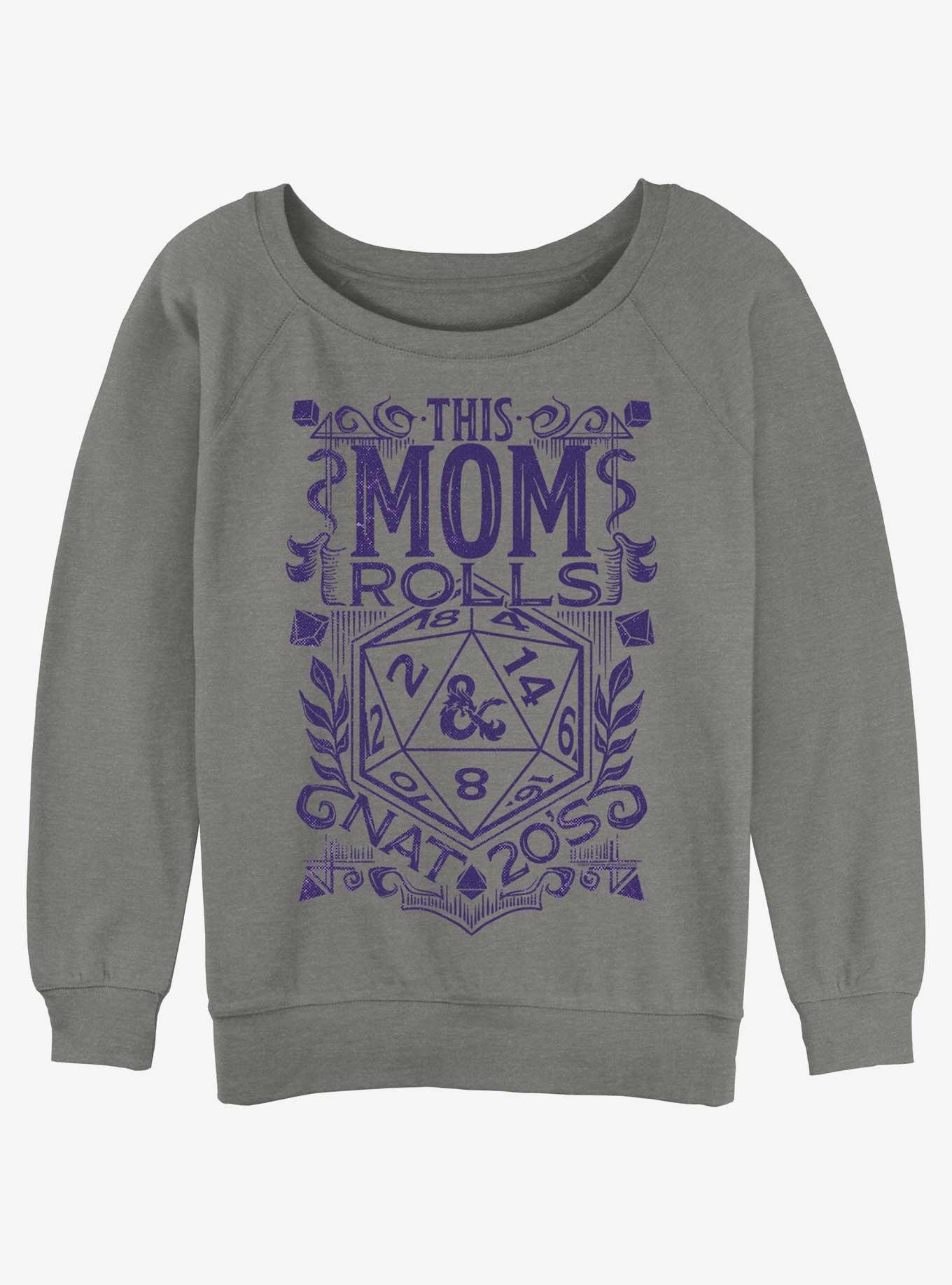 Dungeons & Dragons This Mom Rolls Nat 20's Girls Slouchy Sweatshirt, GRAY HTR, hi-res