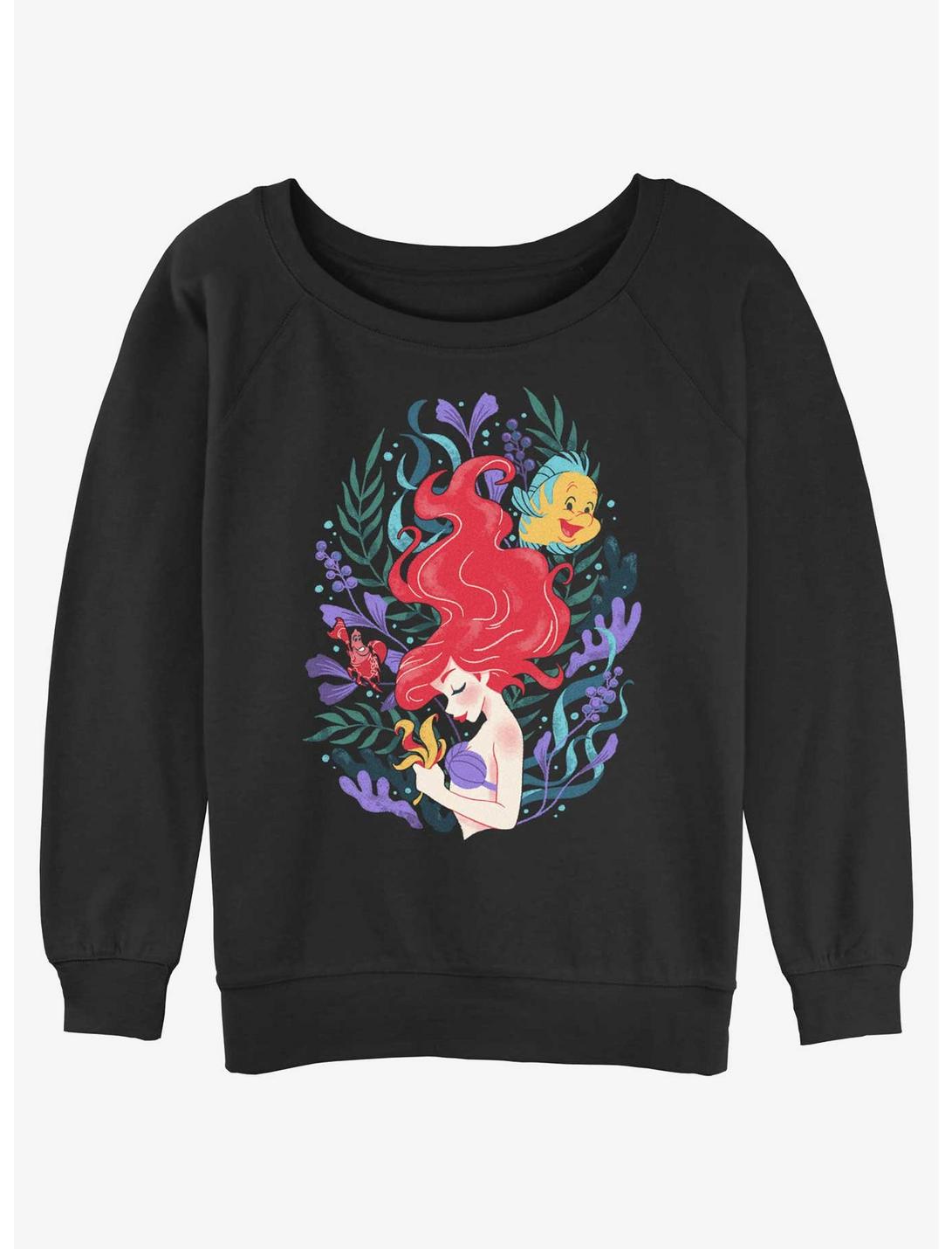 Disney The Little Mermaid Leafy Ariel Girls Slouchy Sweatshirt, BLACK, hi-res