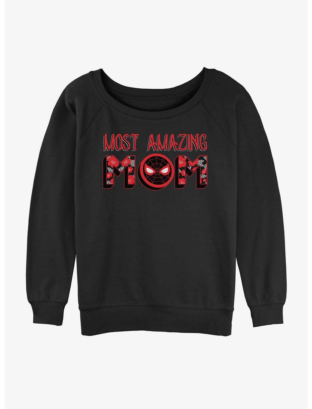Marvel Spider-Man Most Amazing Mom Girls Slouchy Sweatshirt, BLACK, hi-res
