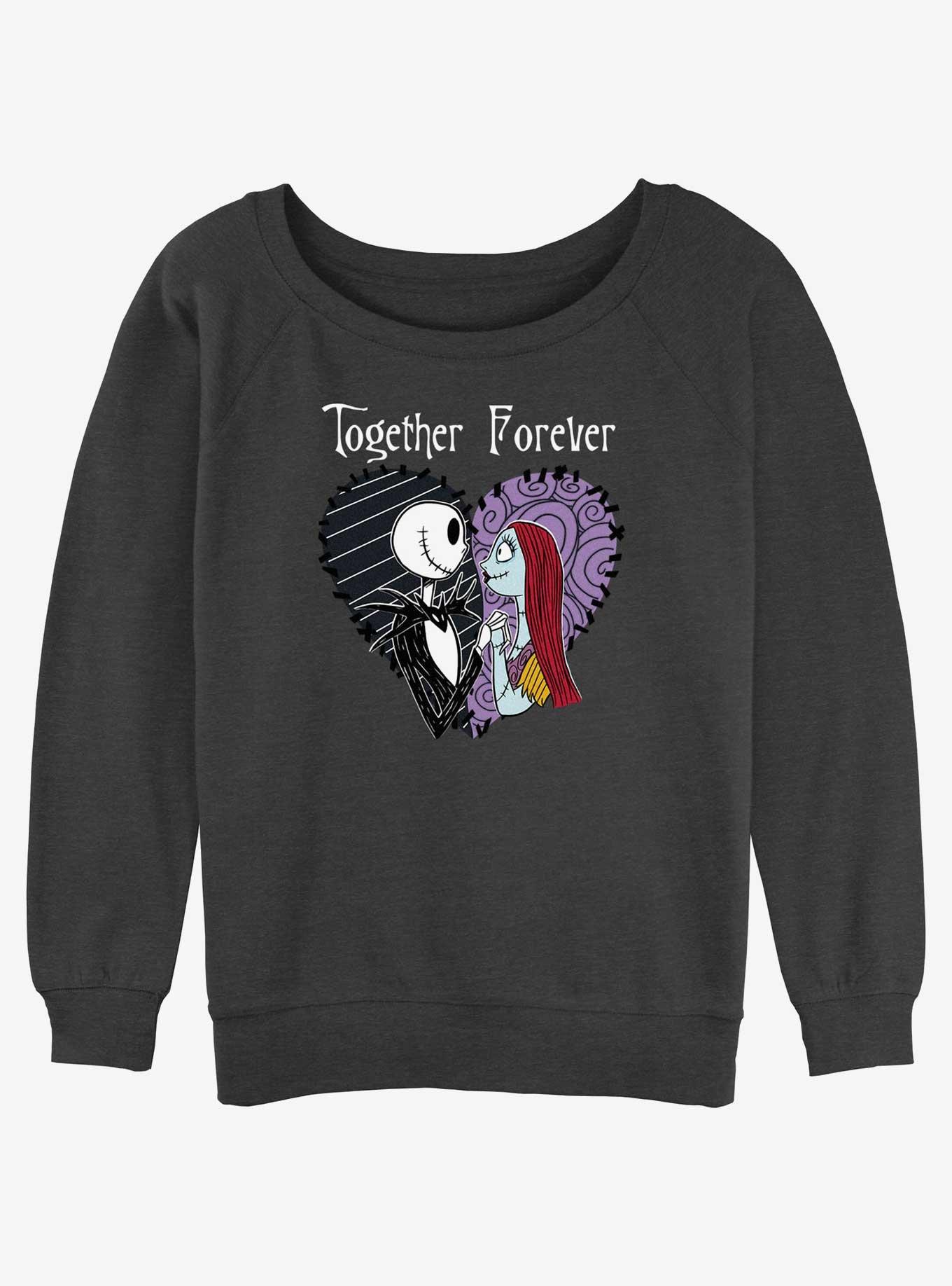 Disney The Nightmare Before Christmas Jack and Sally Together Forever Girls Slouchy Sweatshirt, CHAR HTR, hi-res