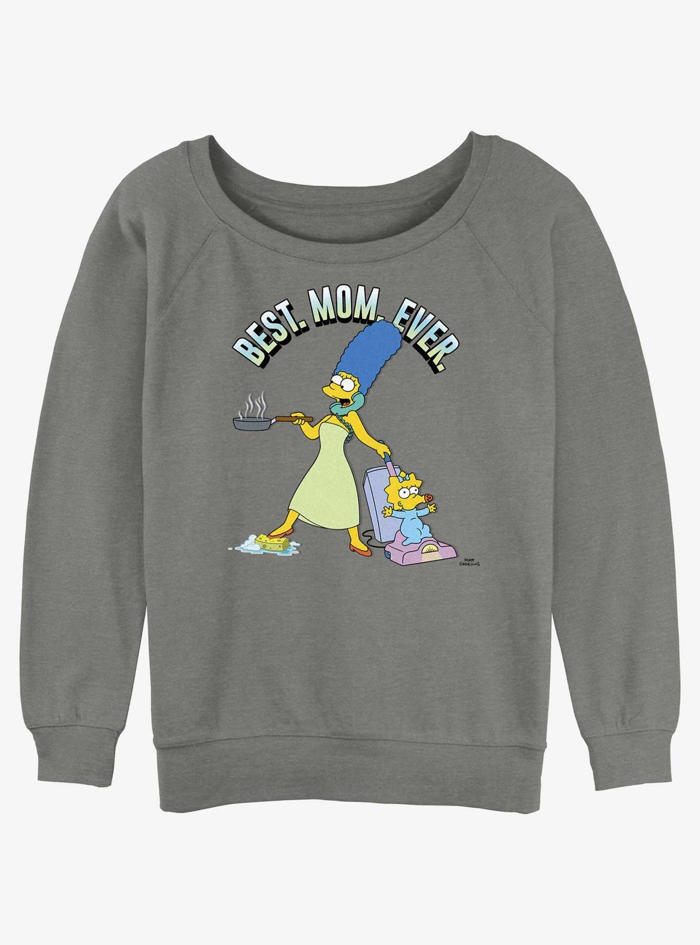 The Simpsons Marge Best Mom Ever Girls Slouchy Sweatshirt, GRAY HTR, hi-res
