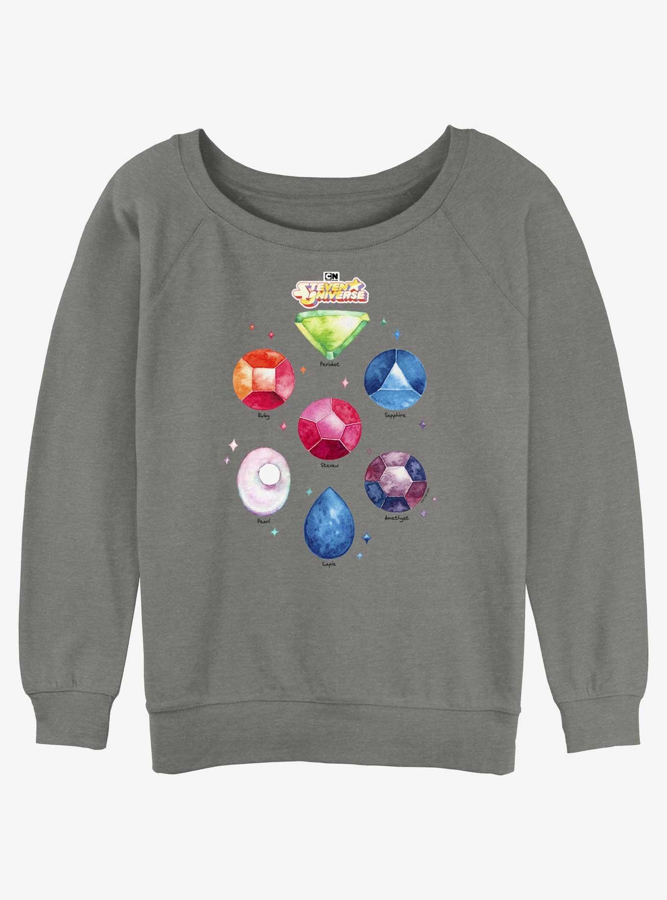 Steven Universe Watercolor Gemstones Girls Slouchy Sweatshirt, GRAY HTR, hi-res