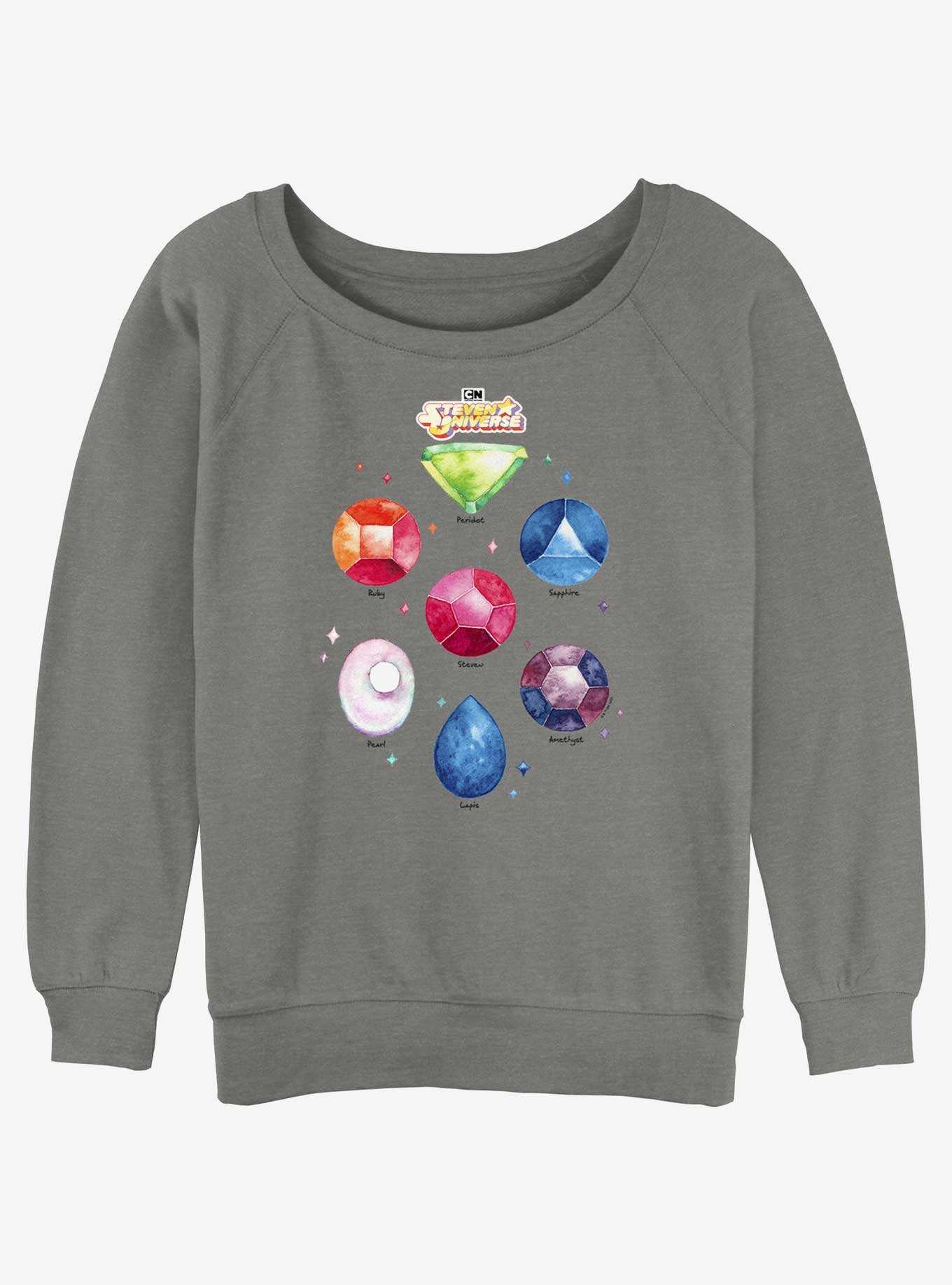 Steven Universe Watercolor Gemstones Girls Slouchy Sweatshirt, , hi-res