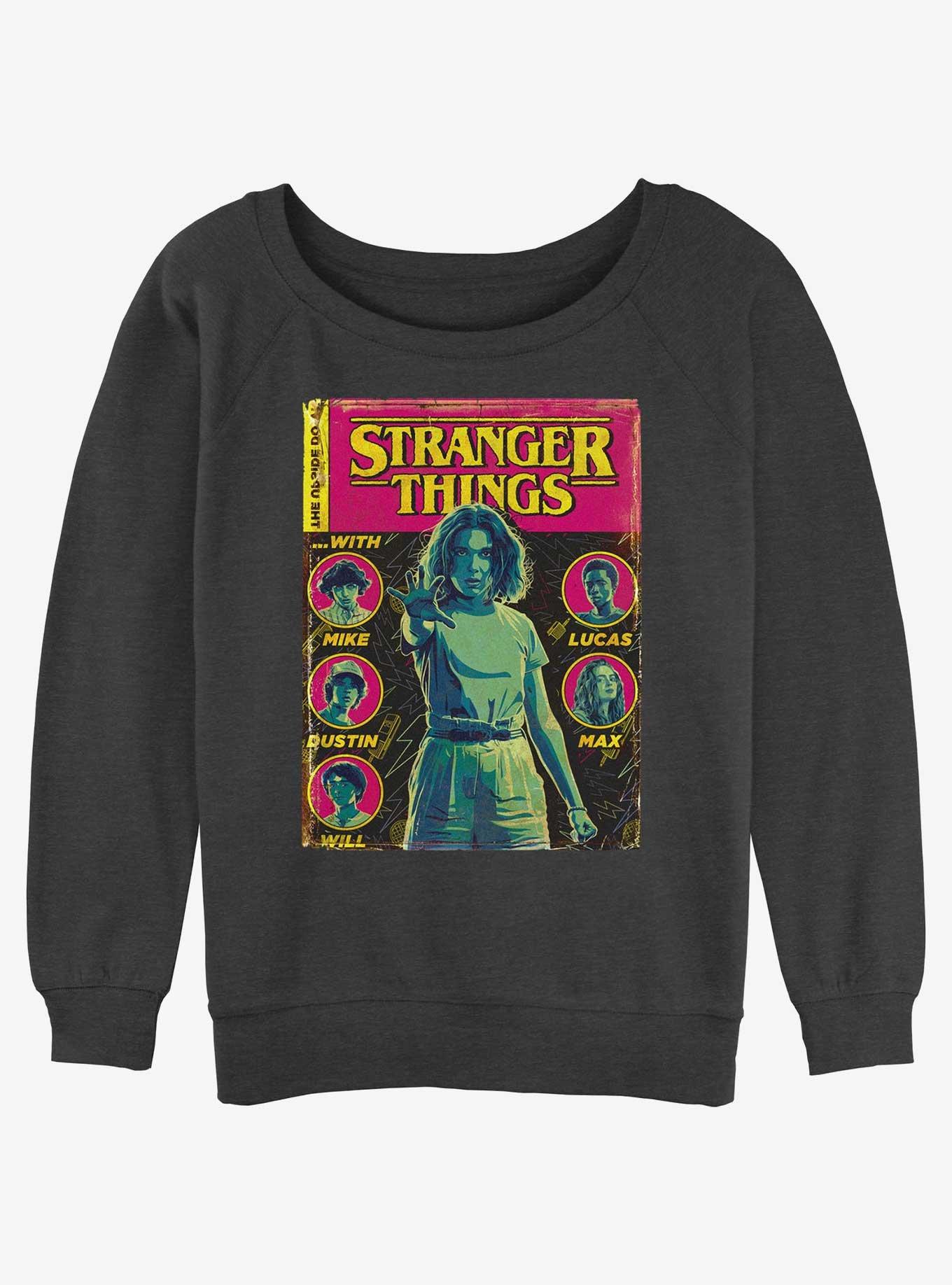 Stranger Things Comic Cover Girls Slouchy Sweatshirt, CHAR HTR, hi-res