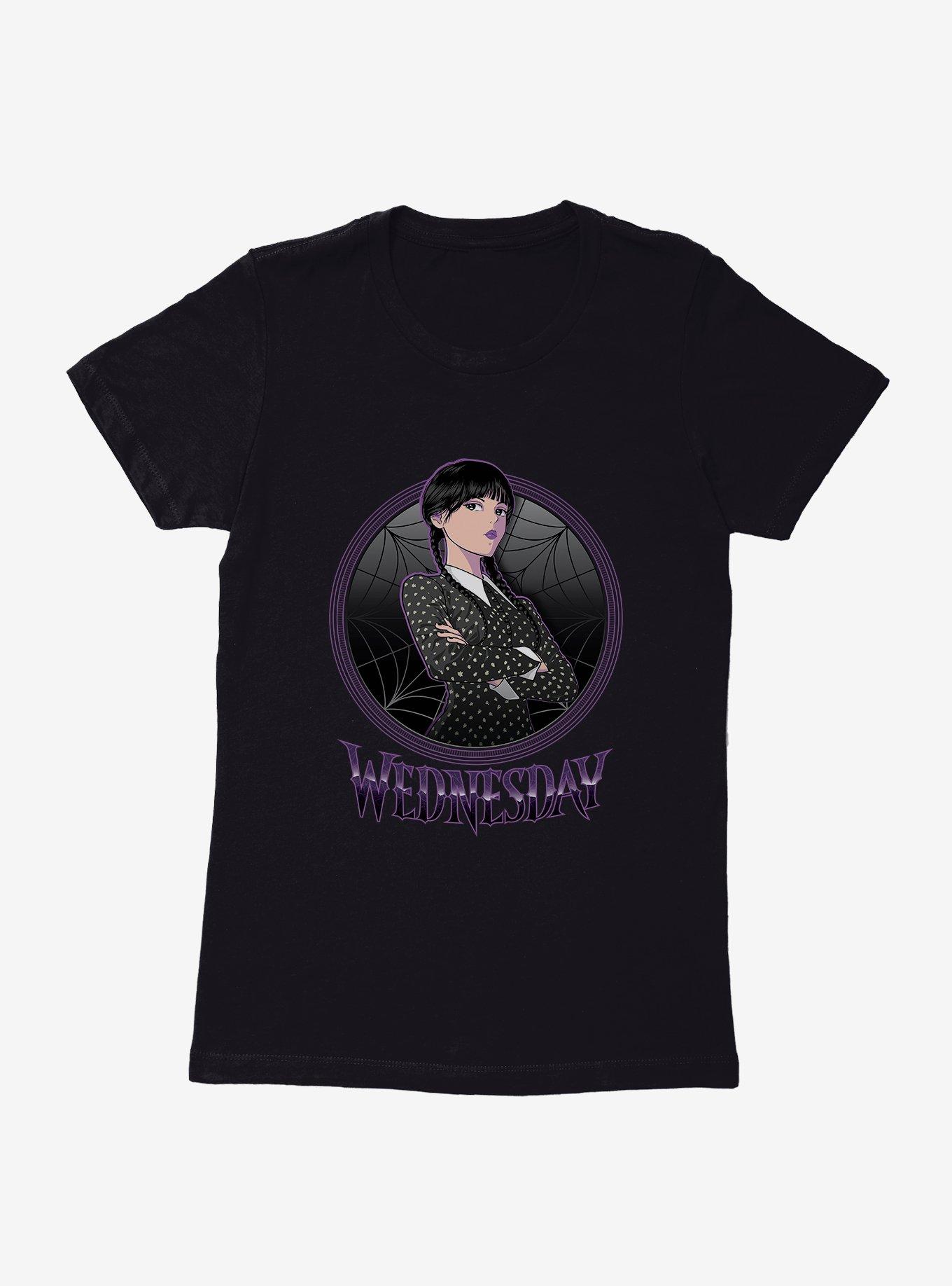 Wednesday Anime Portrait Womens T-Shirt, BLACK, hi-res