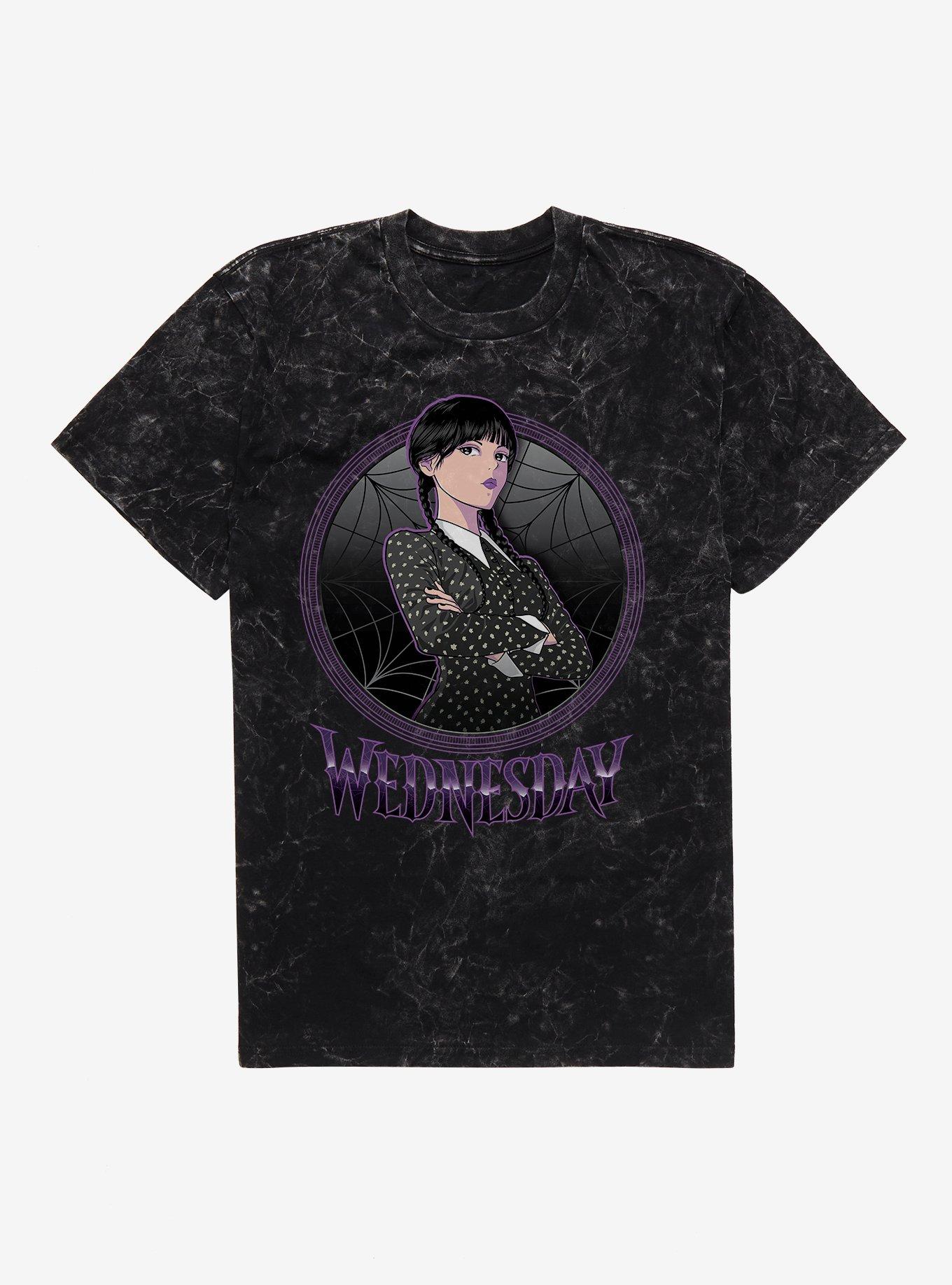 Wednesday Anime Portrait Mineral Wash T-Shirt, BLACK MINERAL WASH, hi-res