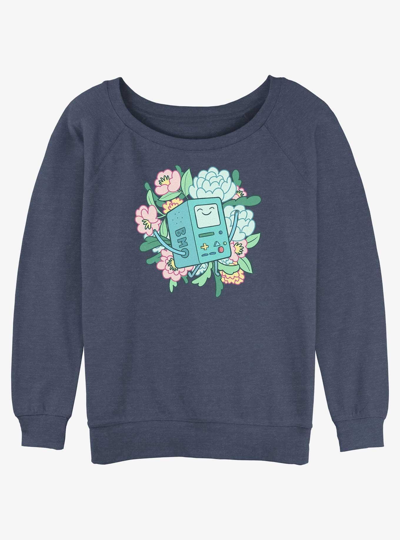 Adventure Time BMO Dancing On Flowers Womens Slouchy Sweatshirt, BLUEHTR, hi-res